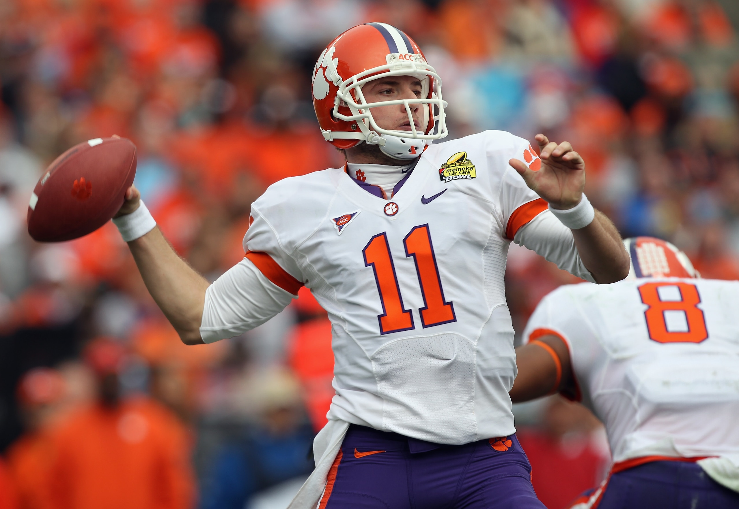 CHARLOTTE, NC - DECEMBER 31: Kyle Parker #11 of the Clemson Tigers drops back to throw a pass against the USF Bulls during their game at Bank of America Stadium on December 31, 2010 in Charlotte, North Carolina. (Photo by Streeter Lecka/Getty Images) CHARLOTTE, NC - DECEMBER 31: Kyle Parker #11 of the Clemson Tigers drops back to throw a pass against the USF Bulls during their game at Bank of America Stadium on December 31, 2010 in Charlotte, North Carolina. (Photo by Streeter Lecka/Getty Images)