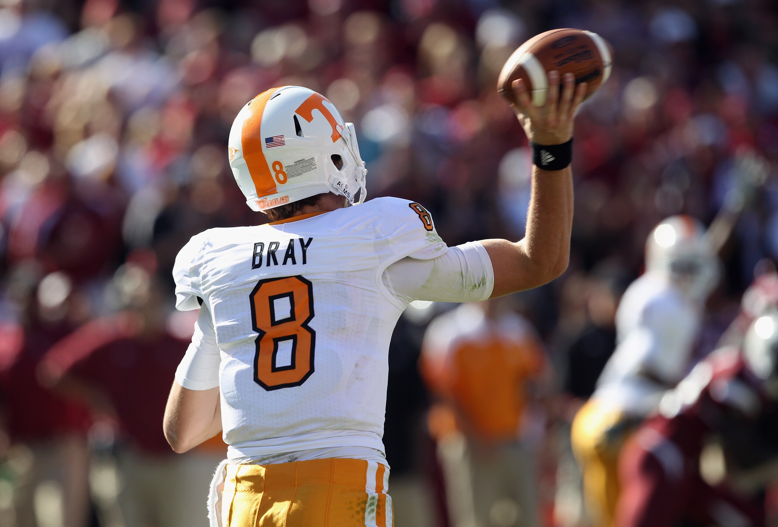 COLUMBIA, SC - OCTOBER 30: Tyler Bray #8 of the Tennessee Volunteers throws a pass against the South Carolina Gamecocks during their game at Williams-Brice Stadium on October 30, 2010 in Columbia, South Carolina. (Photo by Streeter Lecka/Getty Images) COLUMBIA, SC - OCTOBER 30: Tyler Bray #8 of the Tennessee Volunteers throws a pass against the South Carolina Gamecocks during their game at Williams-Brice Stadium on October 30, 2010 in Columbia, South Carolina. (Photo by Streeter Lecka/Getty Images)