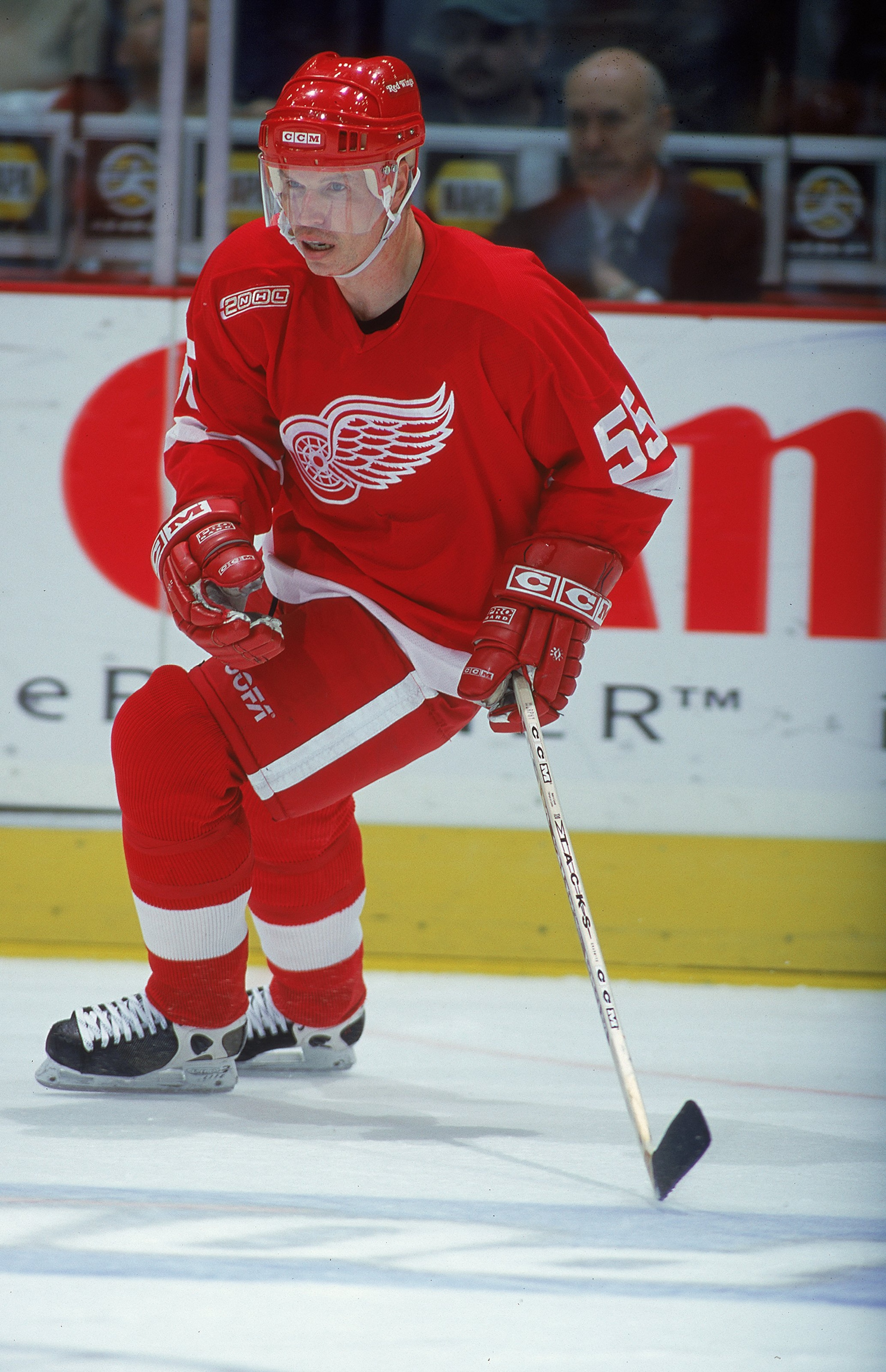 19 Nov 1999: Larry Murphy #55 of the Detroit Red Wings looks on from the ice during the game against the Calgary Flames at the Canadian Airlines Saddledome in Calgary, Canada. The Flames defeated the Red Wings 3-1. Mandatory Credit: Ian Tomlinson /Allsp 19 Nov 1999: Larry Murphy #55 of the Detroit Red Wings looks on from the ice during the game against the Calgary Flames at the Canadian Airlines Saddledome in Calgary, Canada. The Flames defeated the Red Wings 3-1. Mandatory Credit: Ian Tomlinson /Allsp