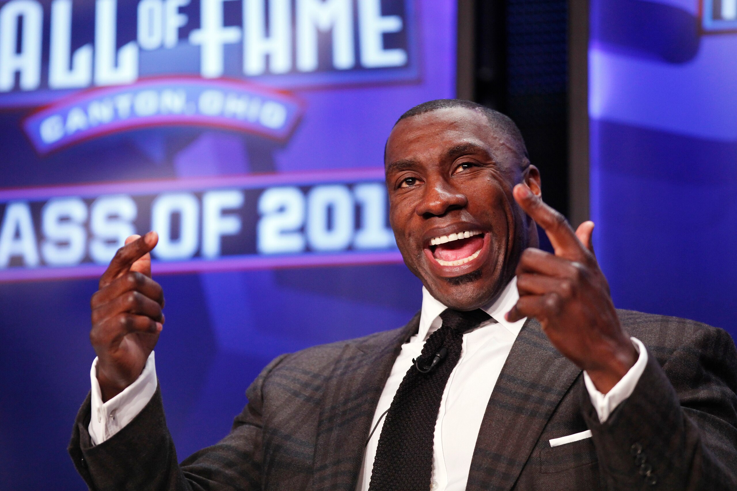 DALLAS, TX - FEBRUARY 5: Shannon Sharpe looks on after being inducted into the 2011 Pro Football Hall of Fame class during an announcement at the Super Bowl XLV media center on February 5, 2011 in Dallas, Texas. (Photo by Joe Robbins/Getty Images)
