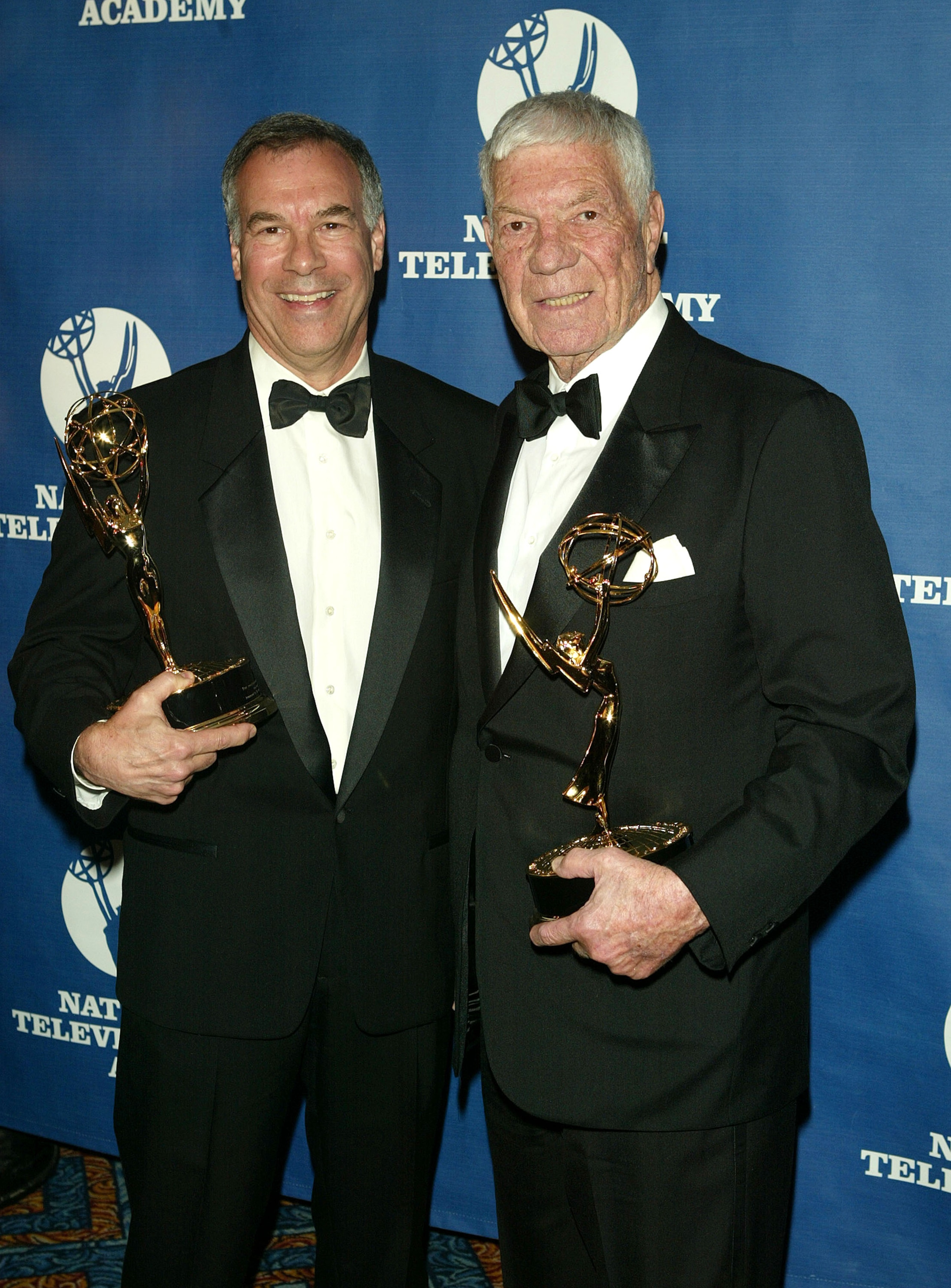 NEW YORK - APRIL 19:  (L-R) NFL filmmakers Steve Sabol and Ed Sabol attend the 25th Annual Sports Emmy Awards April 19, 2004 in New York City.  (Photo by Peter Kramer/Getty Images)