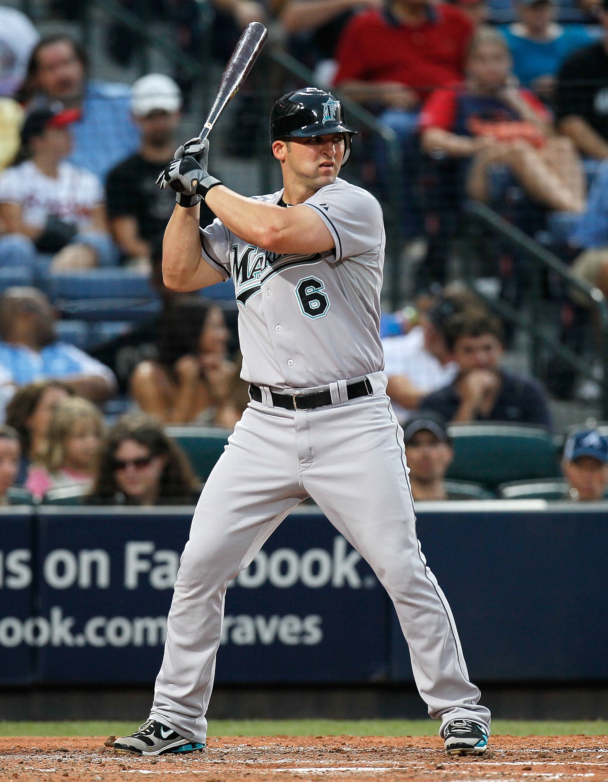 ATLANTA - JULY 02:  Dan Uggla #6 of the Florida Marlins against the Atlanta Braves at Turner Field on July 2, 2010 in Atlanta, Georgia.  (Photo by Kevin C. Cox/Getty Images)