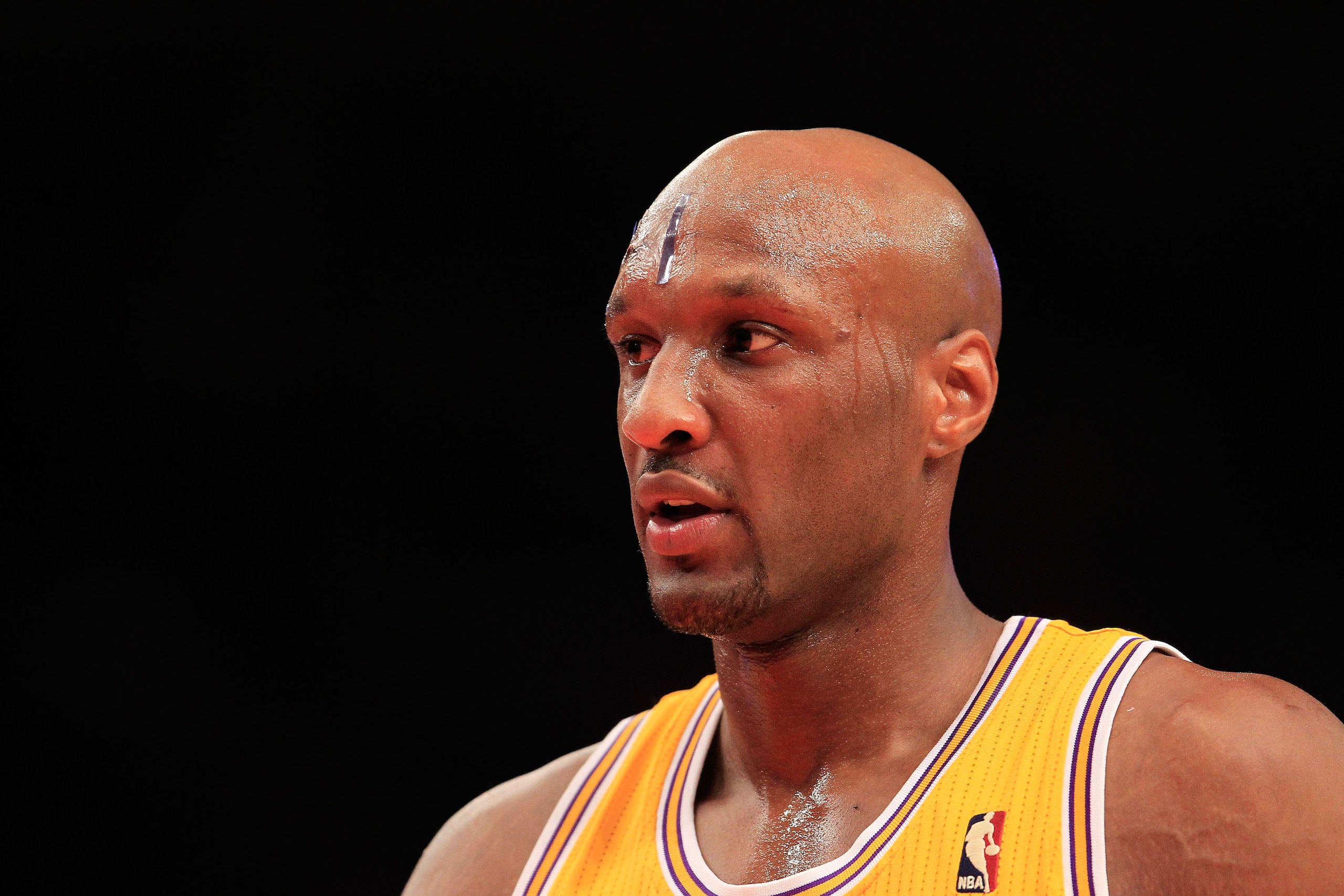 NEW YORK, NY - FEBRUARY 11: Lamar Odum #7 of the Los Angeles Lakers on the court against the New York Knicks at Madison Square Garden on February 11, 2011 in New York City. NOTE TO USER: User expressly acknowledges and agrees that, by downloading and/or u