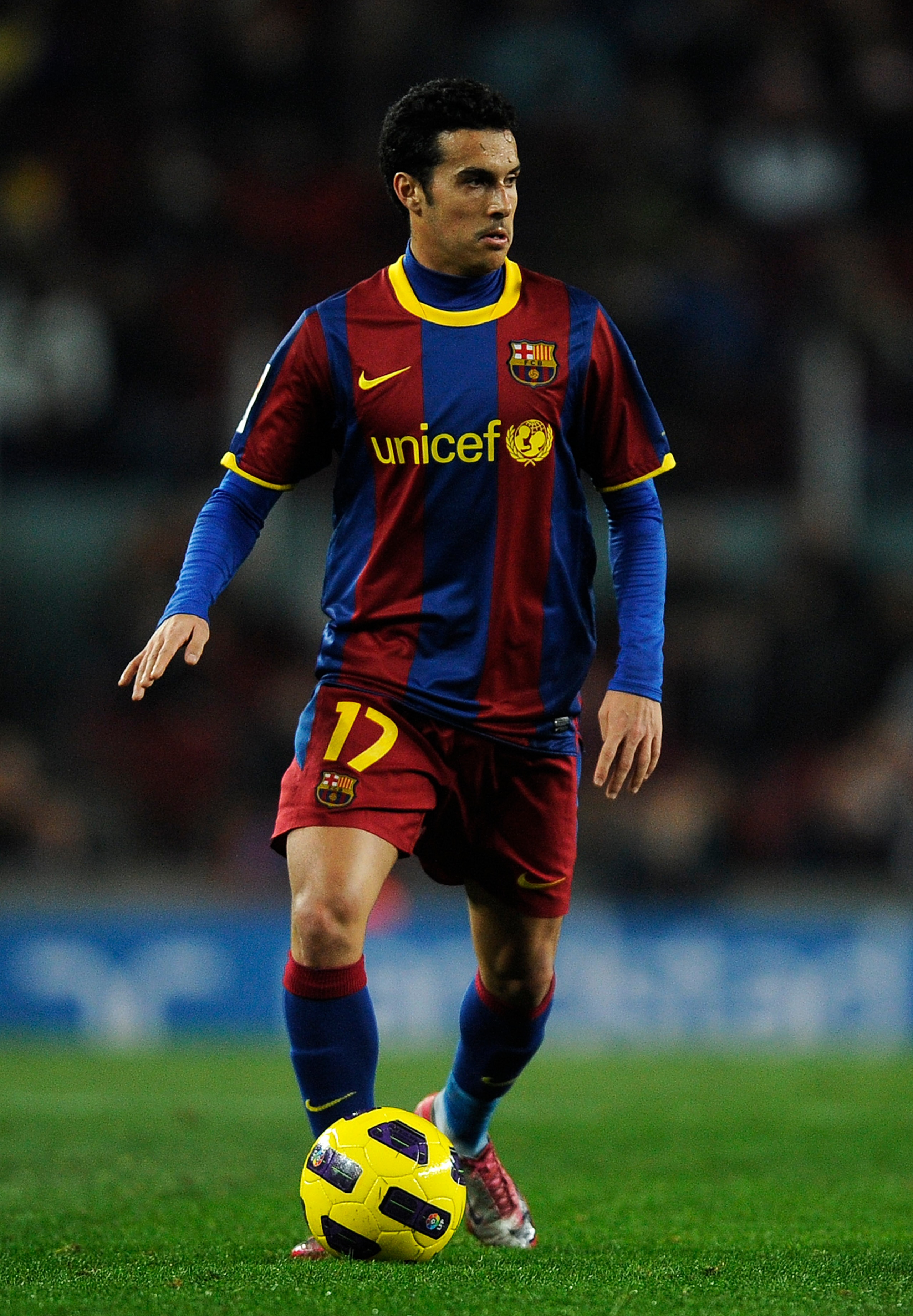 BARCELONA, SPAIN - JANUARY 26:  Pedro Rodriguez of Barcelona runs with the ball during the Copa del Rey Semi Final First Leg match between Barcelona and Almeria at Camp Nou on January 26, 2011 in Barcelona, Spain. Barcelona won 5-0.  (Photo by David Ramos