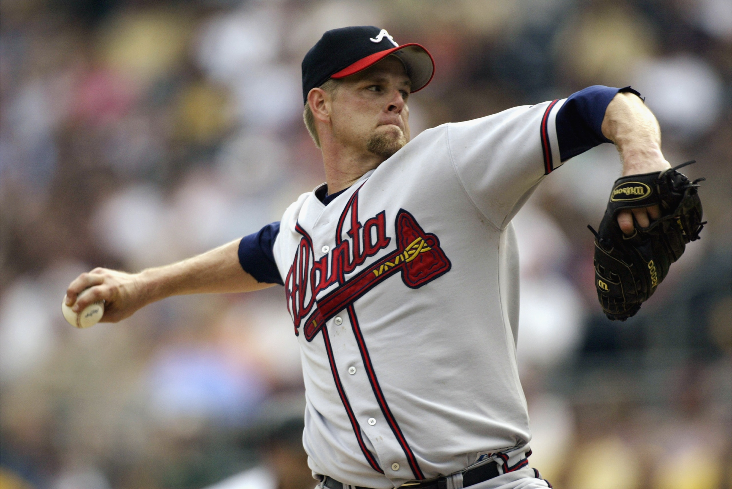 PITTSBURGH, PA - AUGUST 31: Pitcher Kent Mercker #50 of the Atlanta Braves delivers the ball against the Pittsburgh Pirates during the game at PNC Park on August 31, 2003 in Pittsburgh, Pennsylvania. The Braves defeated the Pirates 10-4. (Photo by Craig PITTSBURGH, PA - AUGUST 31: Pitcher Kent Mercker #50 of the Atlanta Braves delivers the ball against the Pittsburgh Pirates during the game at PNC Park on August 31, 2003 in Pittsburgh, Pennsylvania. The Braves defeated the Pirates 10-4. (Photo by Craig