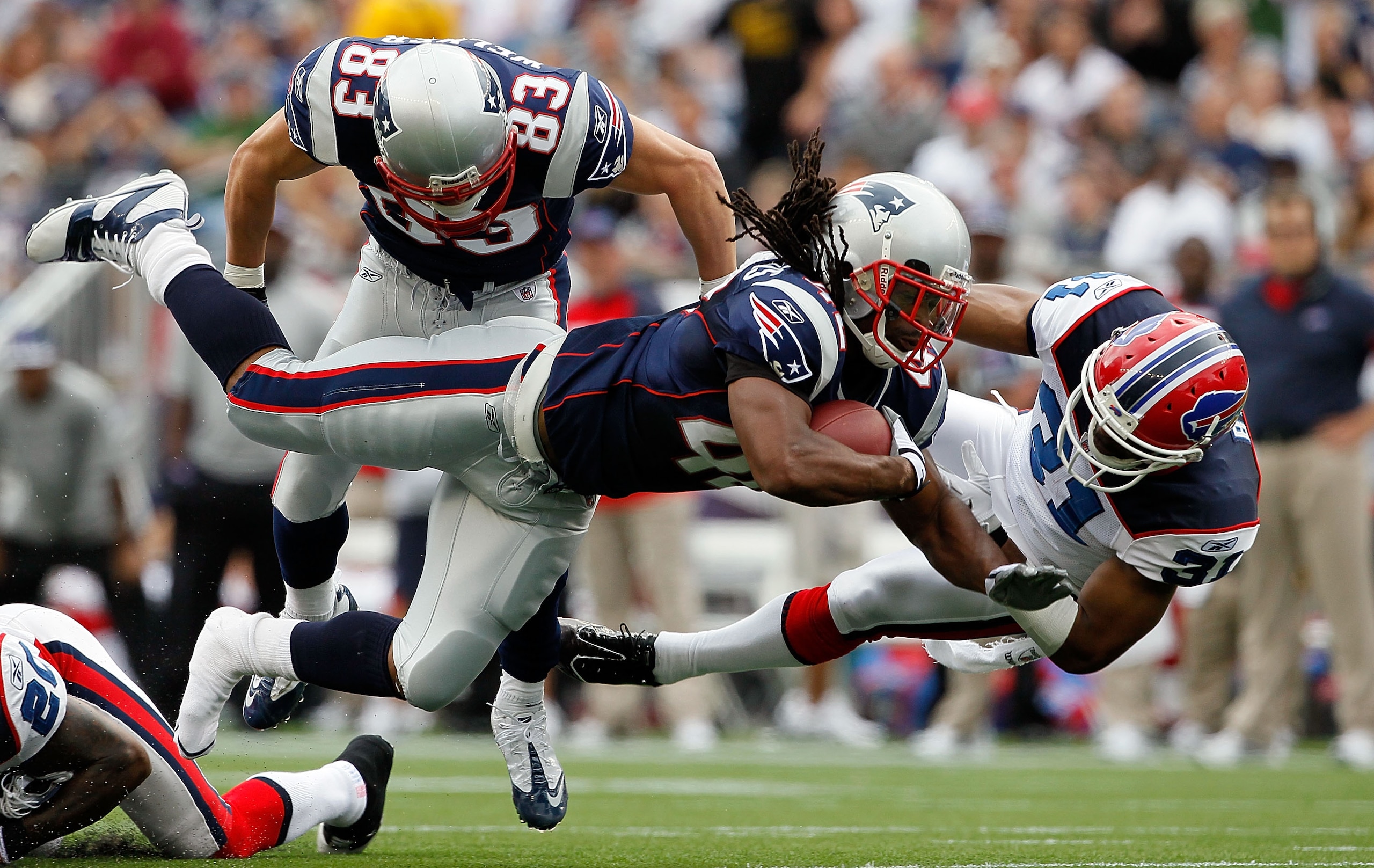 FOXBORO, MA - SEPTEMBER 26: BenJarvus Green-Ellis #42 of the New England Patriots gains yardage against the defense of Jairus Byrd #31 of the Buffalo Bills at Gillette Stadium on September 26, 2010 in Foxboro, Massachusetts. (Photo by Jim Rogash/Getty Im FOXBORO, MA - SEPTEMBER 26: BenJarvus Green-Ellis #42 of the New England Patriots gains yardage against the defense of Jairus Byrd #31 of the Buffalo Bills at Gillette Stadium on September 26, 2010 in Foxboro, Massachusetts. (Photo by Jim Rogash/Getty Im