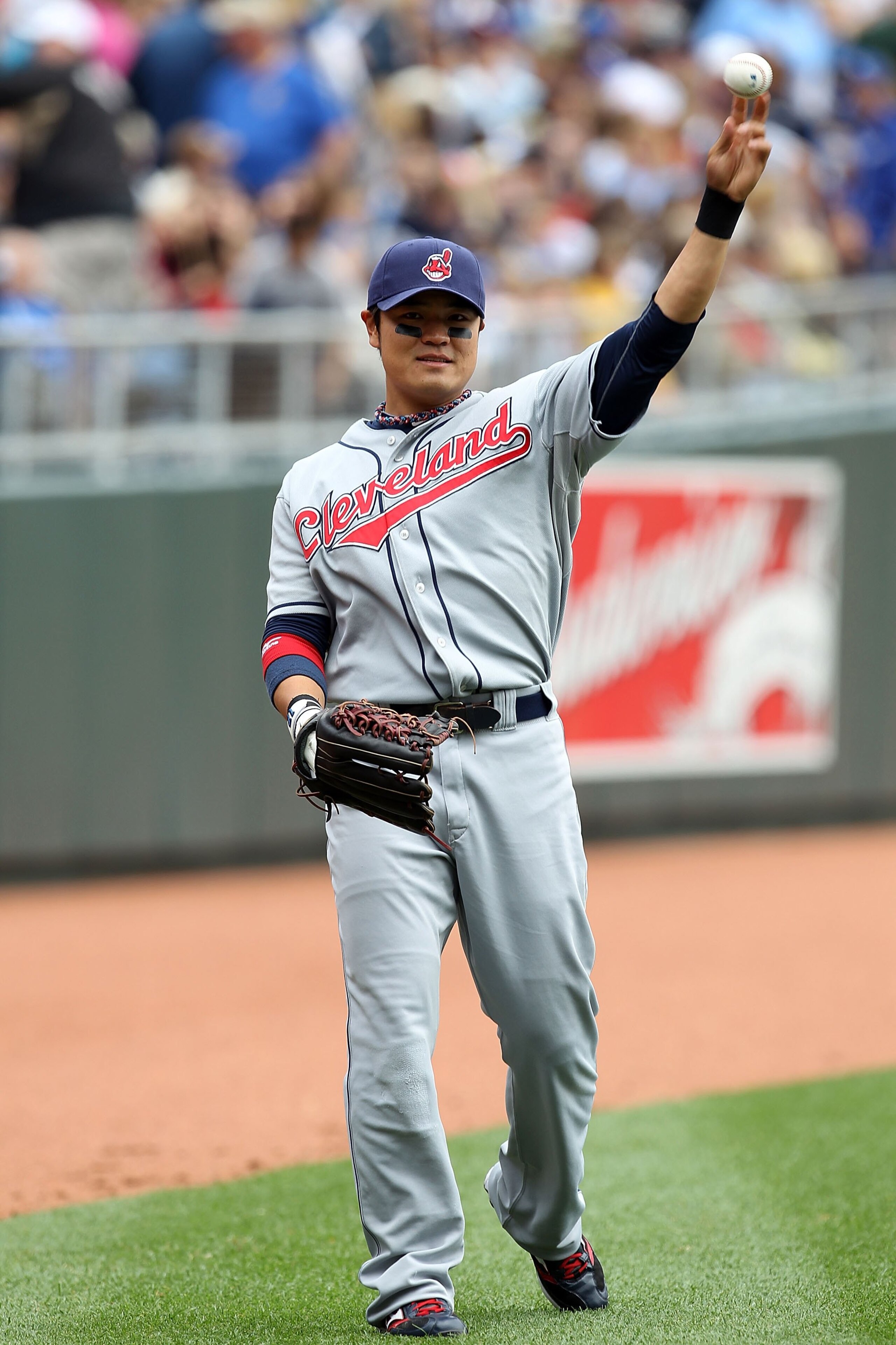 KANSAS CITY, MO - MAY 13:  Shin-Soo Choo #17 of the Cleveland Indians warms up prior to the game against the Kansas City Royals on May 13, 2010 at Kauffman Stadium in Kansas City, Missouri.  (Photo by Jamie Squire/Getty Images)