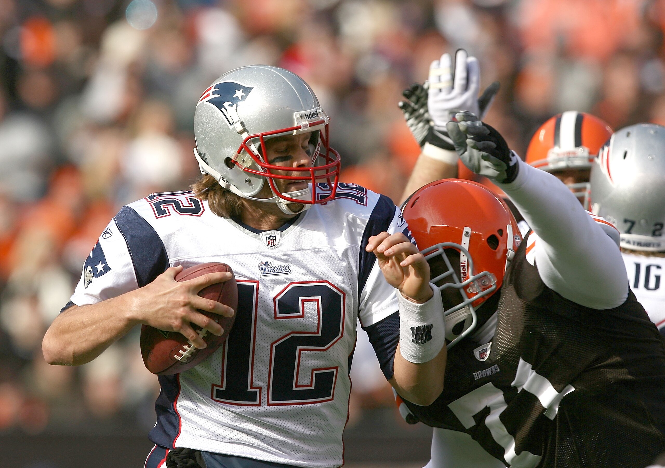 CLEVELAND - NOVEMBER 07: Quarterback Tom Brady #12 of the New England Patriots is sacked by defensive lineman Ahtyba Rubin #71 of the Cleveland Browns at Cleveland Browns Stadium on November 7, 2010 in Cleveland, Ohio. (Photo by Matt Sullivan/Getty Imag CLEVELAND - NOVEMBER 07: Quarterback Tom Brady #12 of the New England Patriots is sacked by defensive lineman Ahtyba Rubin #71 of the Cleveland Browns at Cleveland Browns Stadium on November 7, 2010 in Cleveland, Ohio. (Photo by Matt Sullivan/Getty Imag