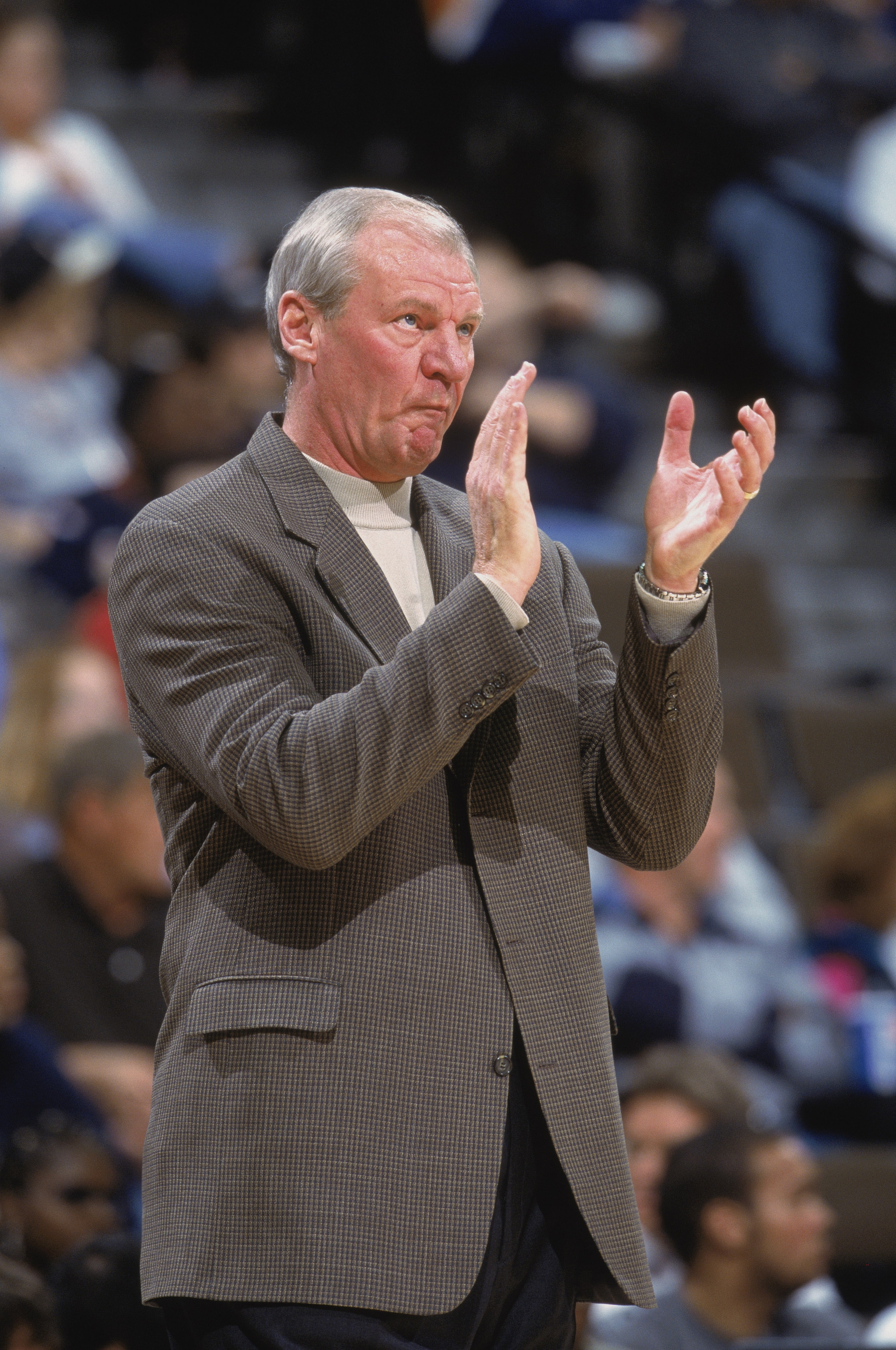 11 Nov 2001:  Head Coach Dan Issel of the Denver Nuggets reacts to the action during the game against the Toronto Raptors at the Pepsi Center in Denver, Colorado.  The Magic defeated the Nuggets 101-82.  NOTE TO USER: User expressly acknowledges and agree