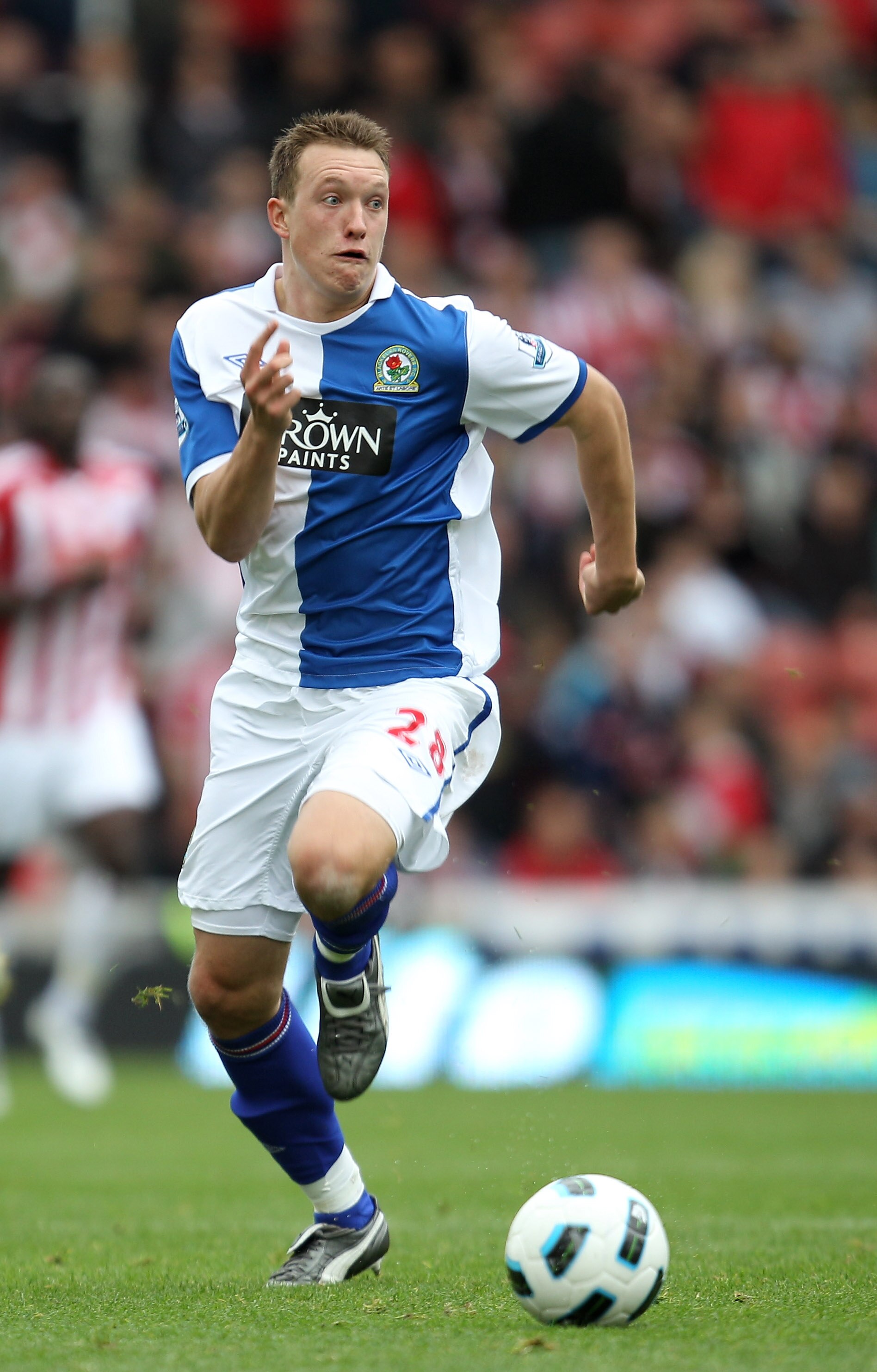 STOKE ON TRENT, ENGLAND - OCTOBER 02:  Phil Jones of Blackburn Rovers in action during the Barclays Premier League match between Stoke City and Blackburn Rovers at the Britannia Stadium on October 2, 2010 in Stoke on Trent, England.  (Photo by Mark Thomps