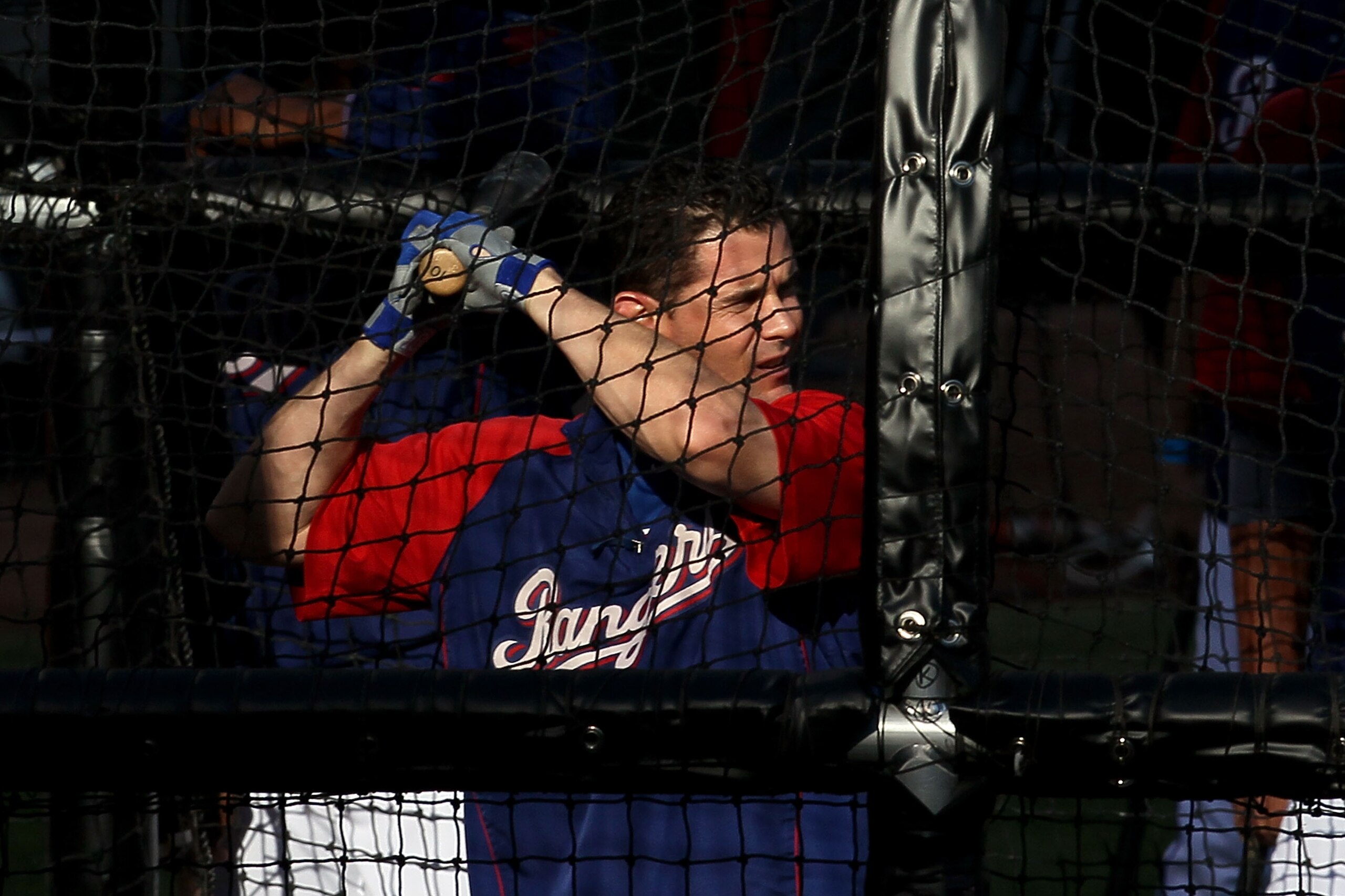 ARLINGTON, TX - NOVEMBER 01: Michael Young #10 of the Texas Rangers takes batting practice against the San Francisco Giants in Game Five of the 2010 MLB World Series at Rangers Ballpark in Arlington on November 1, 2010 in Arlington, Texas. (Photo by Ste ARLINGTON, TX - NOVEMBER 01: Michael Young #10 of the Texas Rangers takes batting practice against the San Francisco Giants in Game Five of the 2010 MLB World Series at Rangers Ballpark in Arlington on November 1, 2010 in Arlington, Texas. (Photo by Ste