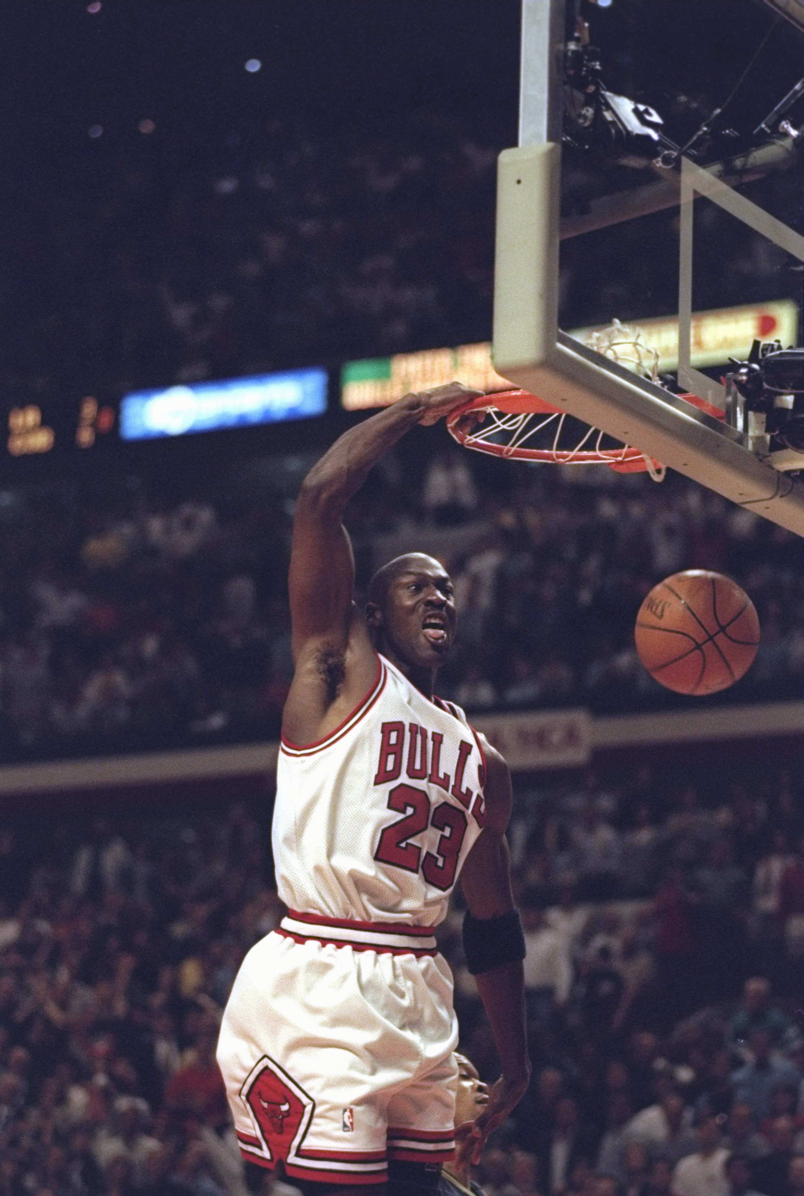 19 May 1998:  Michael Jordan #23 of the Chicago Bulls slam dunks the ball during an Eastern Conference Final game against the Indiana Pacers at the United Center in Chicago, Illinois. The Bulls defeated the Pacers 104-98. Mandatory Credit: Jonathan Daniel