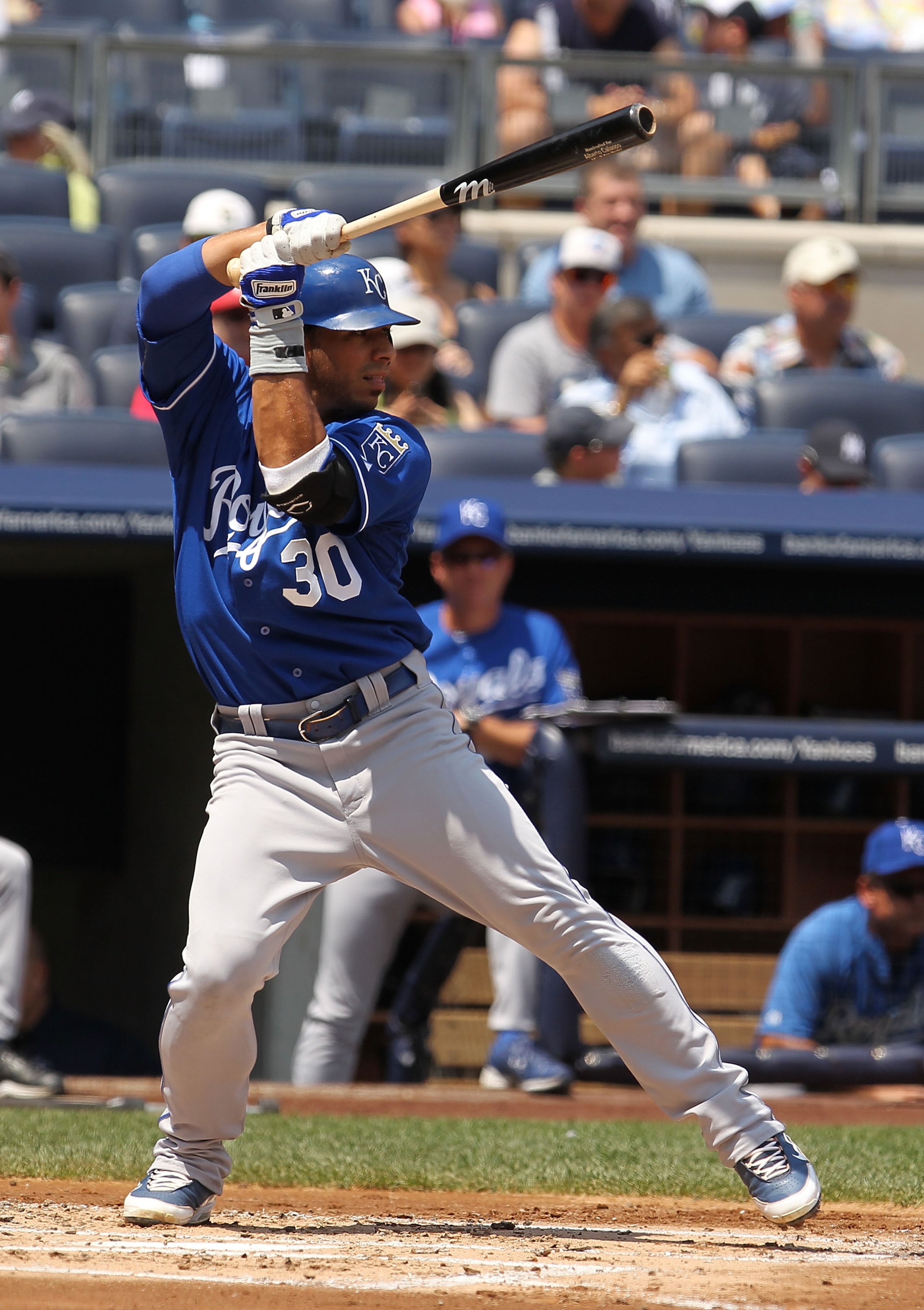 NEW YORK - JULY 25:  Mike Aviles #30 of the Kansas City Royals in action against  the New York Yankees during their game on July 25, 2010 at Yankee Stadium in the Bronx borough of New York City.  (Photo by Al Bello/Getty Images)