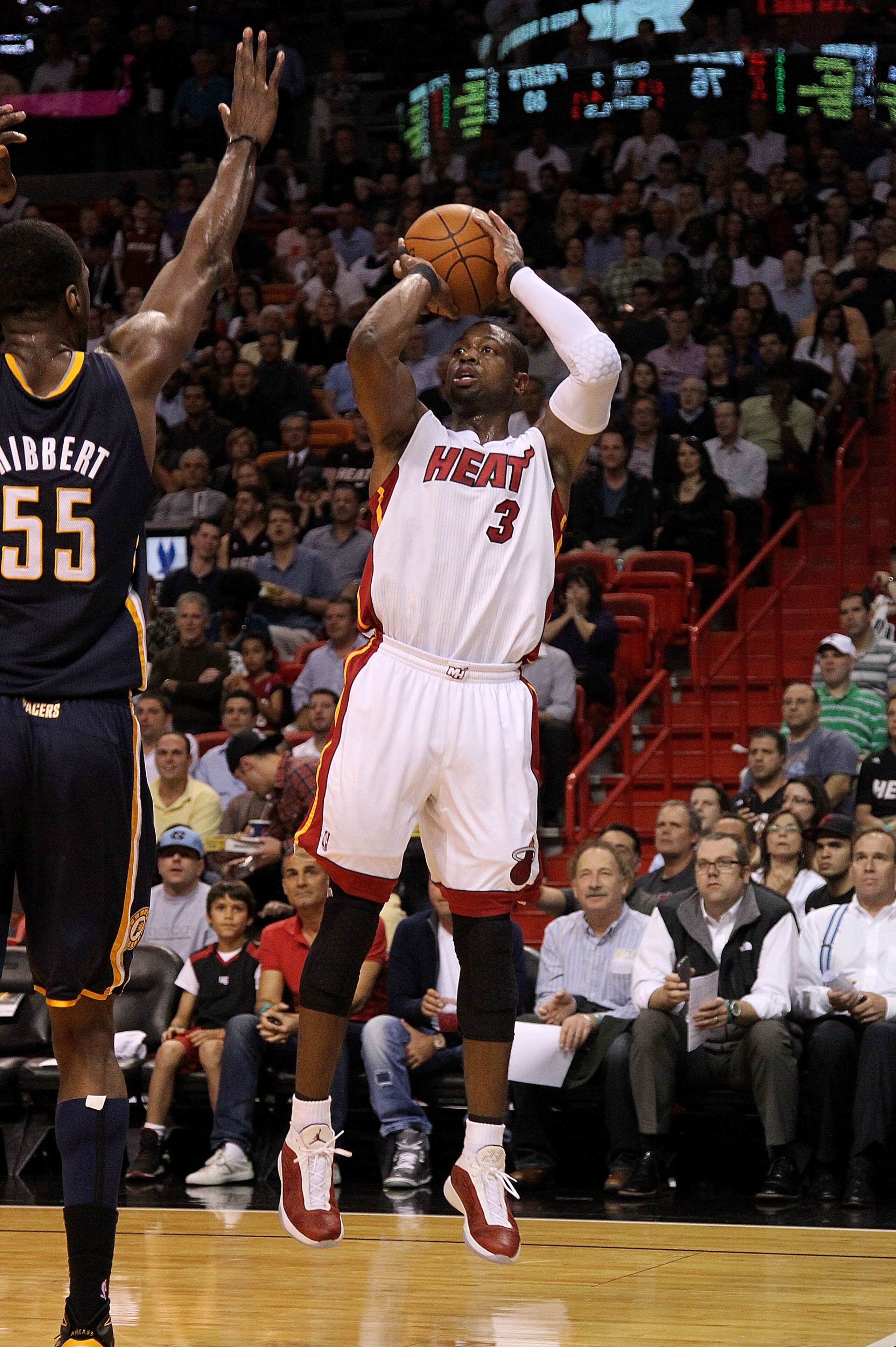 MIAMI, FL - FEBRUARY 08: Dwyane Wade #3 of the Miami Heat shoots a jumper during a game against the Indiana Pacers at American Airlines Arena on February 8, 2011 in Miami, Florida. NOTE TO USER: User expressly acknowledges and agrees that, by downloading MIAMI, FL - FEBRUARY 08: Dwyane Wade #3 of the Miami Heat shoots a jumper during a game against the Indiana Pacers at American Airlines Arena on February 8, 2011 in Miami, Florida. NOTE TO USER: User expressly acknowledges and agrees that, by downloading