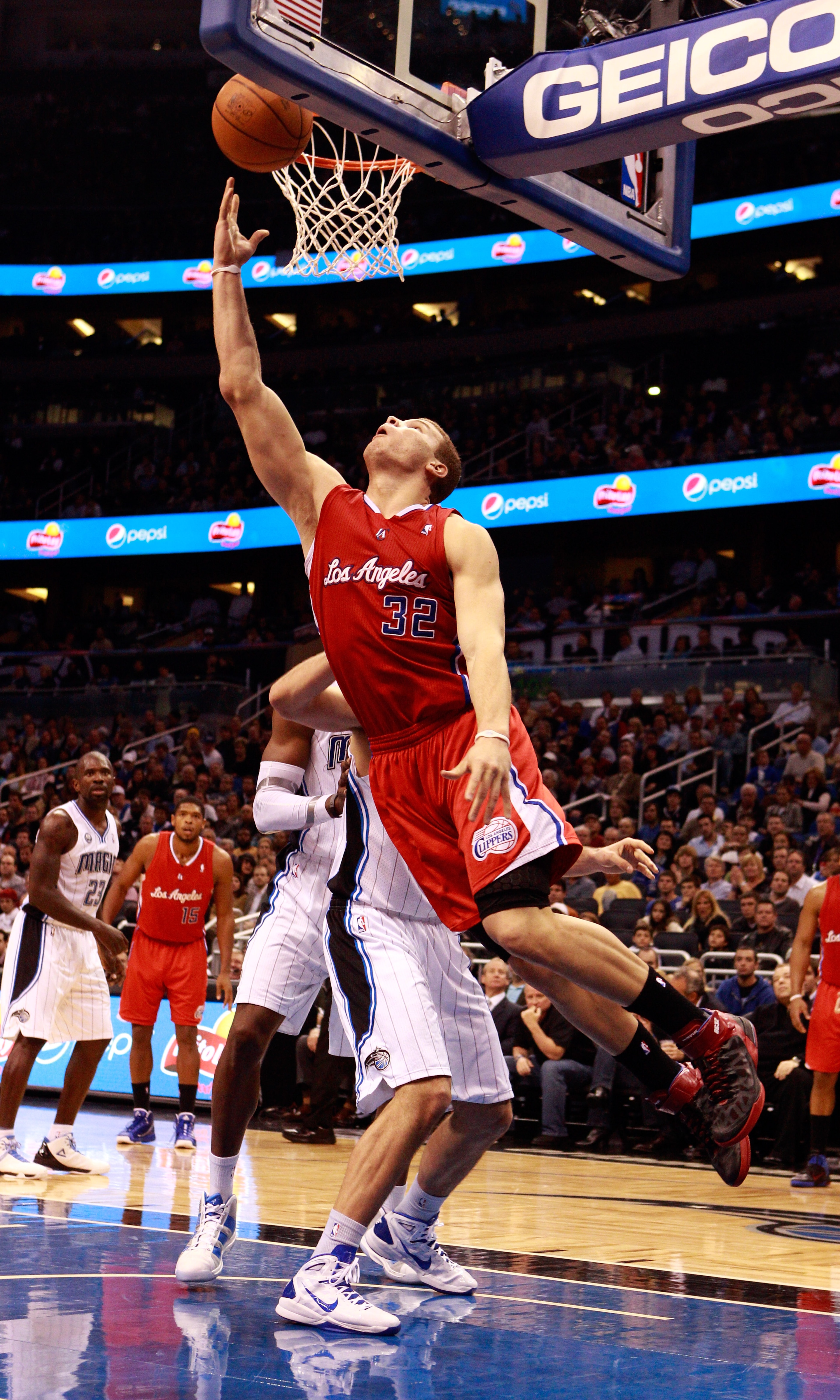 ORLANDO, FL - FEBRUARY 08:  Blake Griffin #32 of the Los Angeles Clippers attempts a shot during the game against the Orlando Magic at Amway Arena on February 8, 2011 in Orlando, Florida.  NOTE TO USER: User expressly acknowledges and agrees that, by down