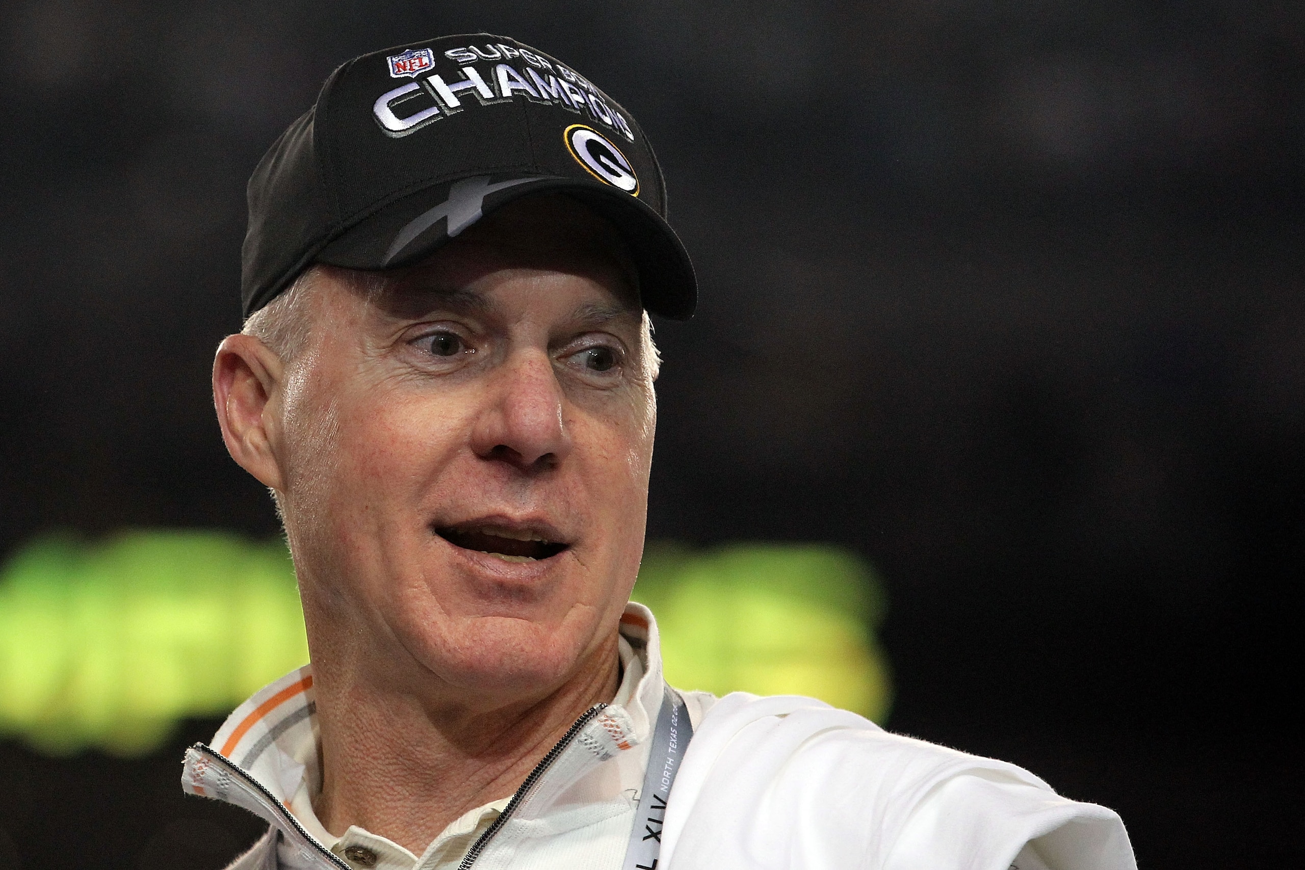 ARLINGTON, TX - FEBRUARY 06: General manager Ted Thompson of the Green Bay Packers looks on after the Packers defeated the Pittsburgh Steelers 31 to 25 in Super Bowl XLV at Cowboys Stadium on February 6, 2011 in Arlington, Texas.  (Photo by Ronald Martine