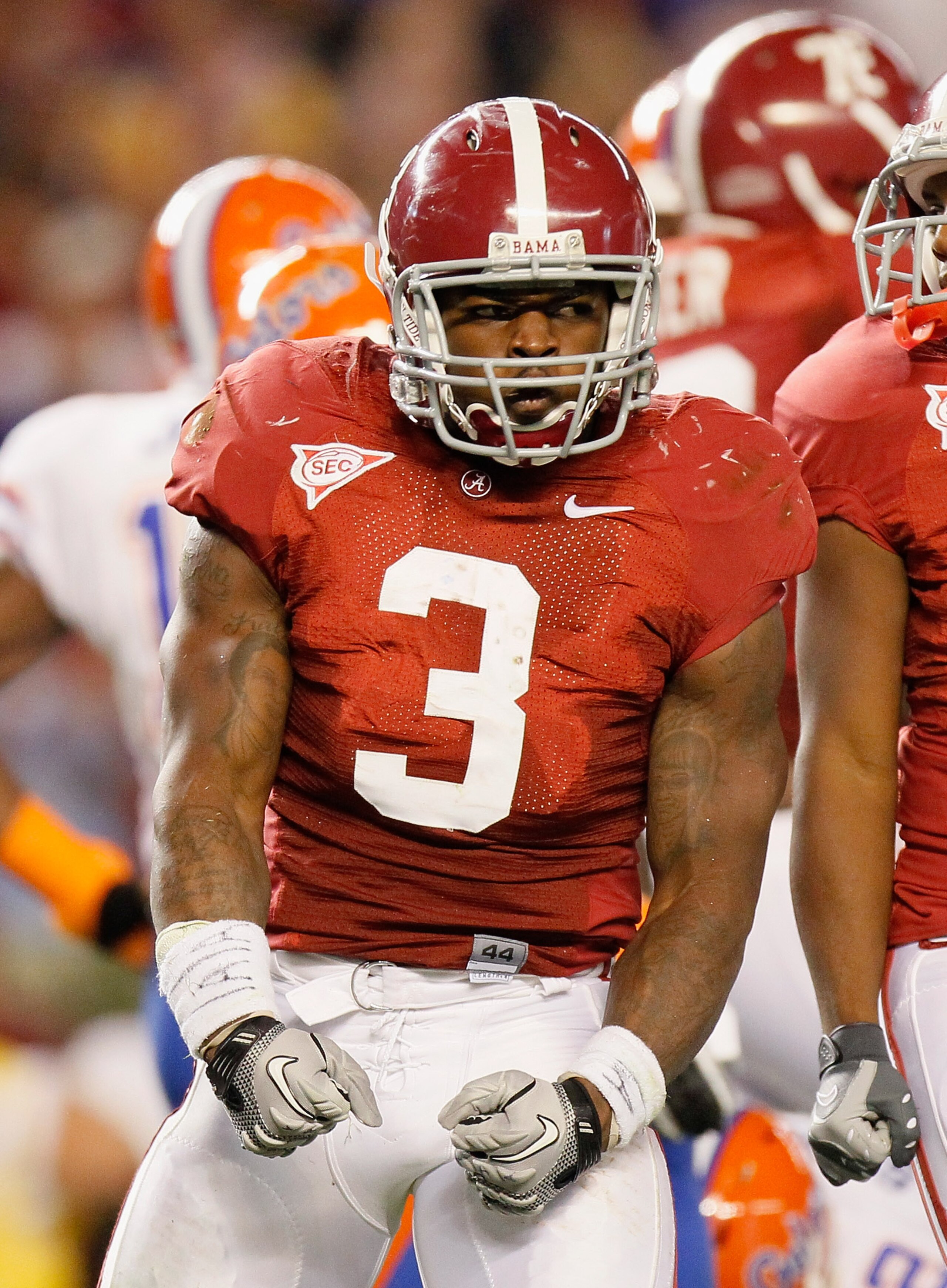 TUSCALOOSA, AL - OCTOBER 02:  Trent Richardson #3 of the Alabama Crimson Tide reacts after a rush for a first down against the Florida Gators at Bryant-Denny Stadium on October 2, 2010 in Tuscaloosa, Alabama.  (Photo by Kevin C. Cox/Getty Images)
