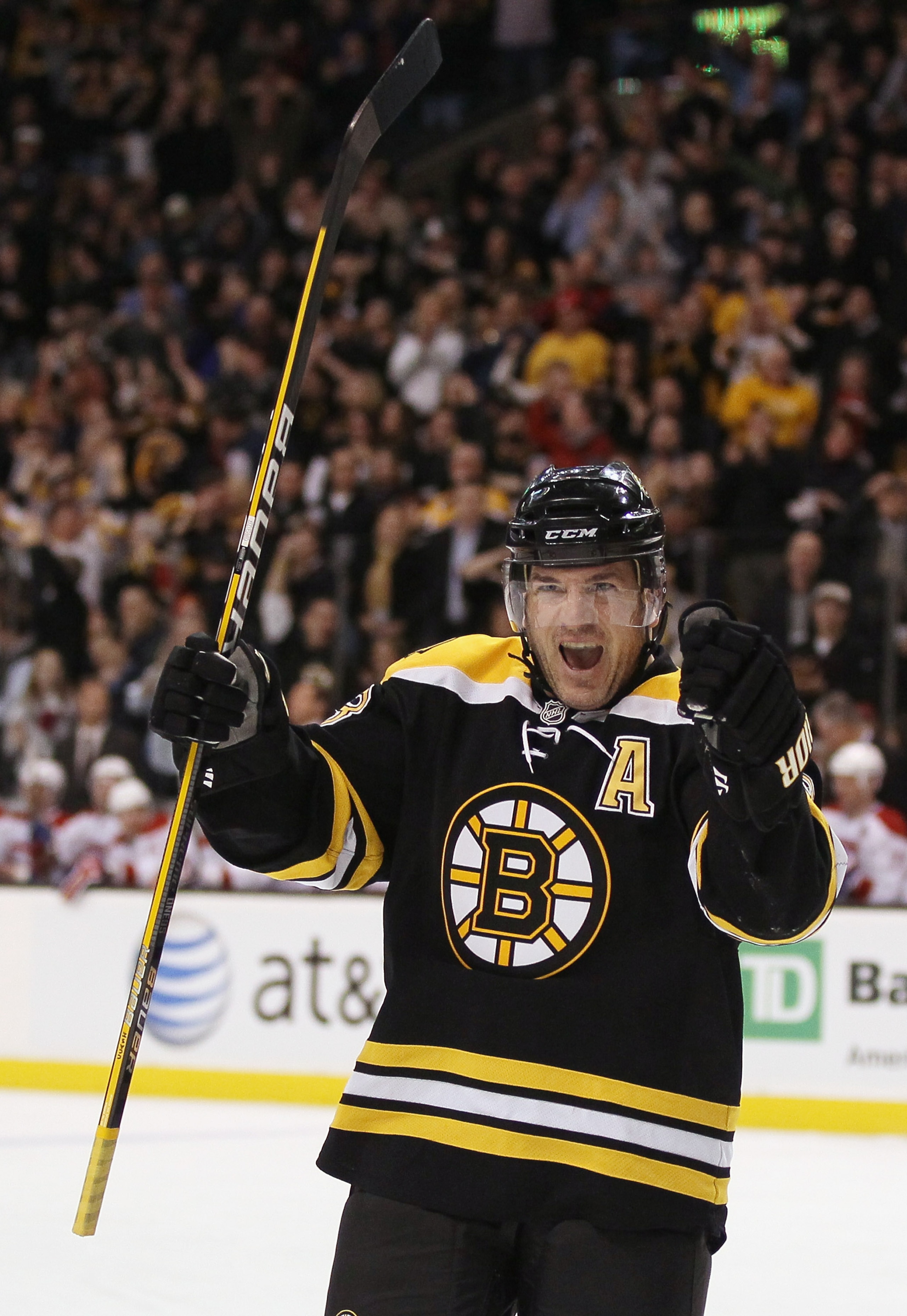 BOSTON, MA - FEBRUARY 09: Mark Recchi #28 of the Boston Bruins celebrates teammate Brad Marchand's goal in the first period against the Montreal Canadiens on February 9, 2011 at the TD Garden in Boston, Massachusetts. (Photo by Elsa/Getty Images) BOSTON, MA - FEBRUARY 09: Mark Recchi #28 of the Boston Bruins celebrates teammate Brad Marchand's goal in the first period against the Montreal Canadiens on February 9, 2011 at the TD Garden in Boston, Massachusetts. (Photo by Elsa/Getty Images)