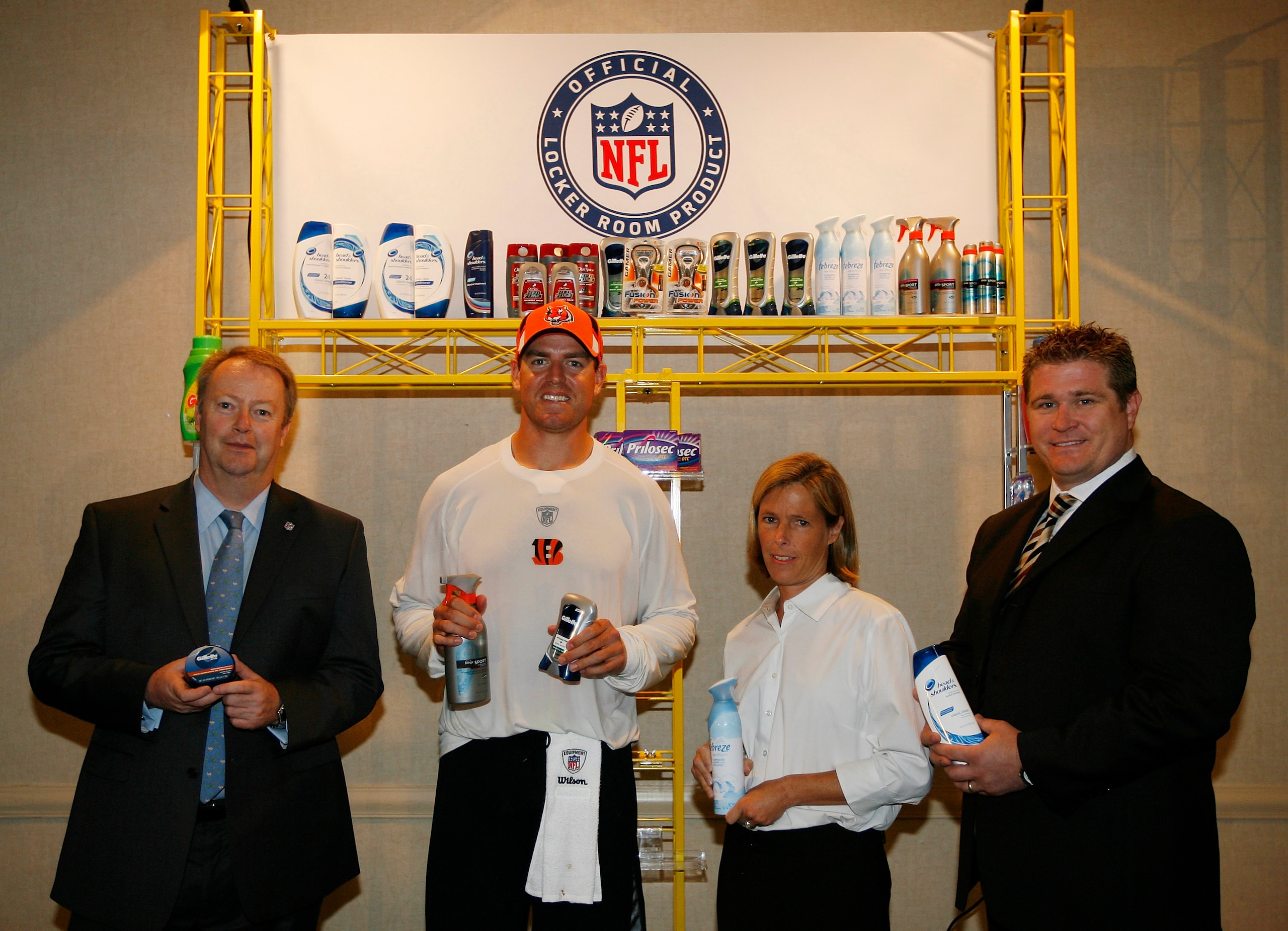 GEORGETOWN, KY -(LtoR) NFL Senior VP of Sales Mark Waller, Cincinnati Bengals' quarterback Carson Palmer, Cincinnati Bengals' Executive Vice President Katie Blackburn and P&G Director of Global Sports Marketing pose for a picture during the P&G NFL Partne GEORGETOWN, KY -(LtoR) NFL Senior VP of Sales Mark Waller, Cincinnati Bengals' quarterback Carson Palmer, Cincinnati Bengals' Executive Vice President Katie Blackburn and P&G Director of Global Sports Marketing pose for a picture during the P&G NFL Partne