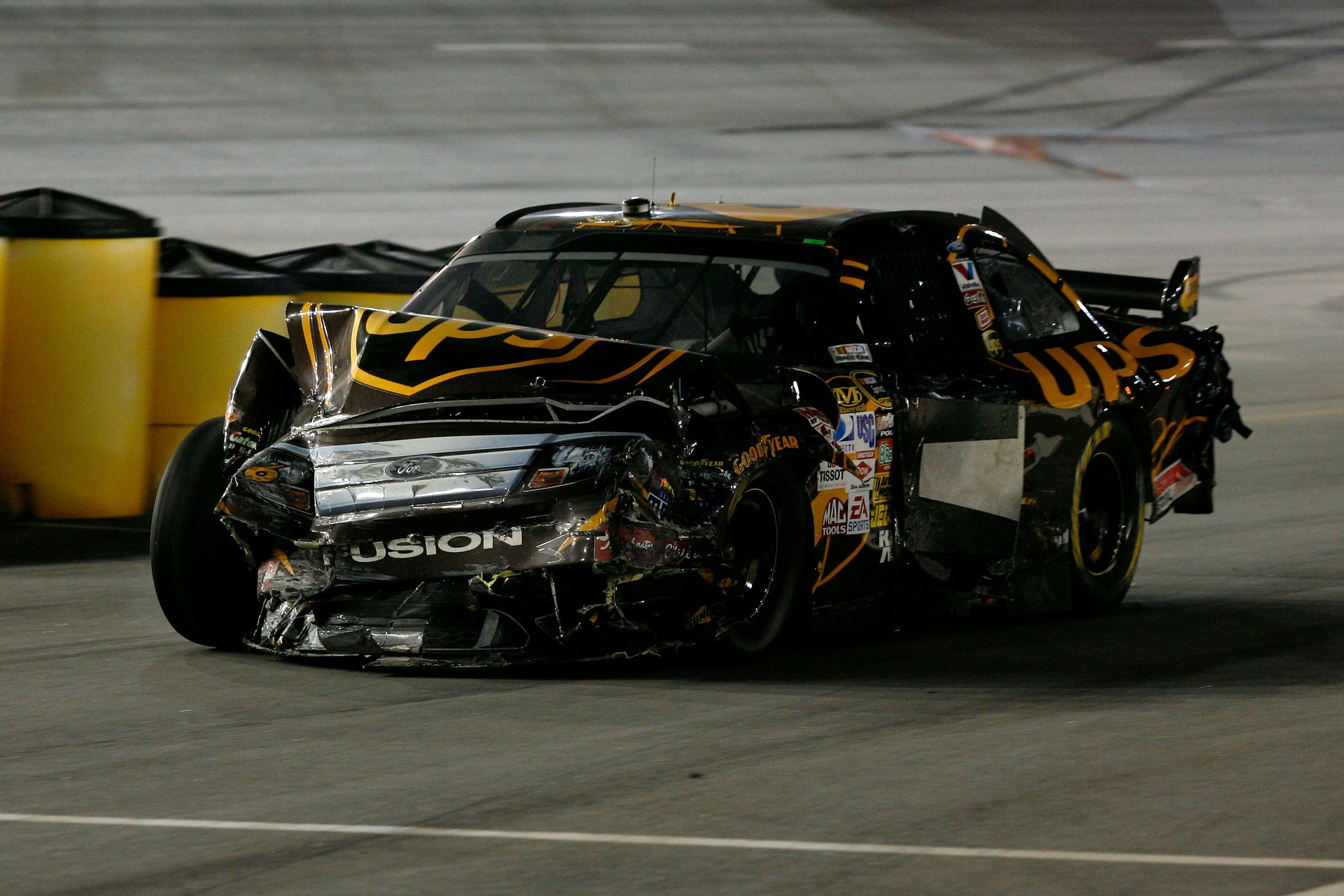 DARLINGTON, SC - MAY 09: David Ragan, driver of the #6 UPS Ford, drives down pit road after crashing during the NASCAR Sprint Cup Series Southern 500 on May 9, 2009 at Darlington Raceway in Darlington, South Carolina. (Photo by Geoff Burke/Getty Images DARLINGTON, SC - MAY 09: David Ragan, driver of the #6 UPS Ford, drives down pit road after crashing during the NASCAR Sprint Cup Series Southern 500 on May 9, 2009 at Darlington Raceway in Darlington, South Carolina. (Photo by Geoff Burke/Getty Images