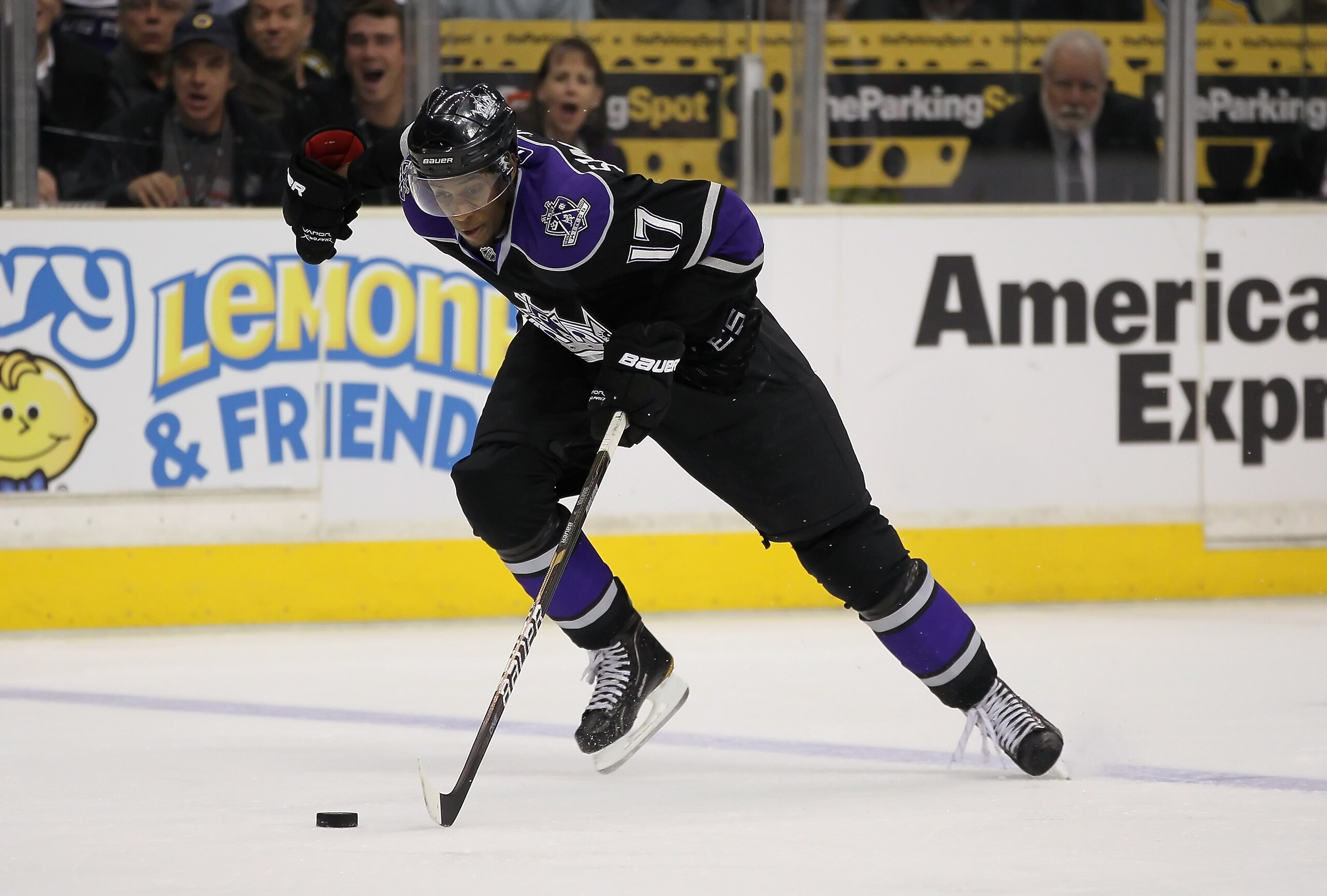 LOS ANGELES, CA - JANUARY 24:  Wayne Simmonds #17 of the Los Angeles Kings skates against the Boston Bruins at Staples Center on January 24, 2011 in Los Angeles, California.  (Photo by Jeff Gross/Getty Images)