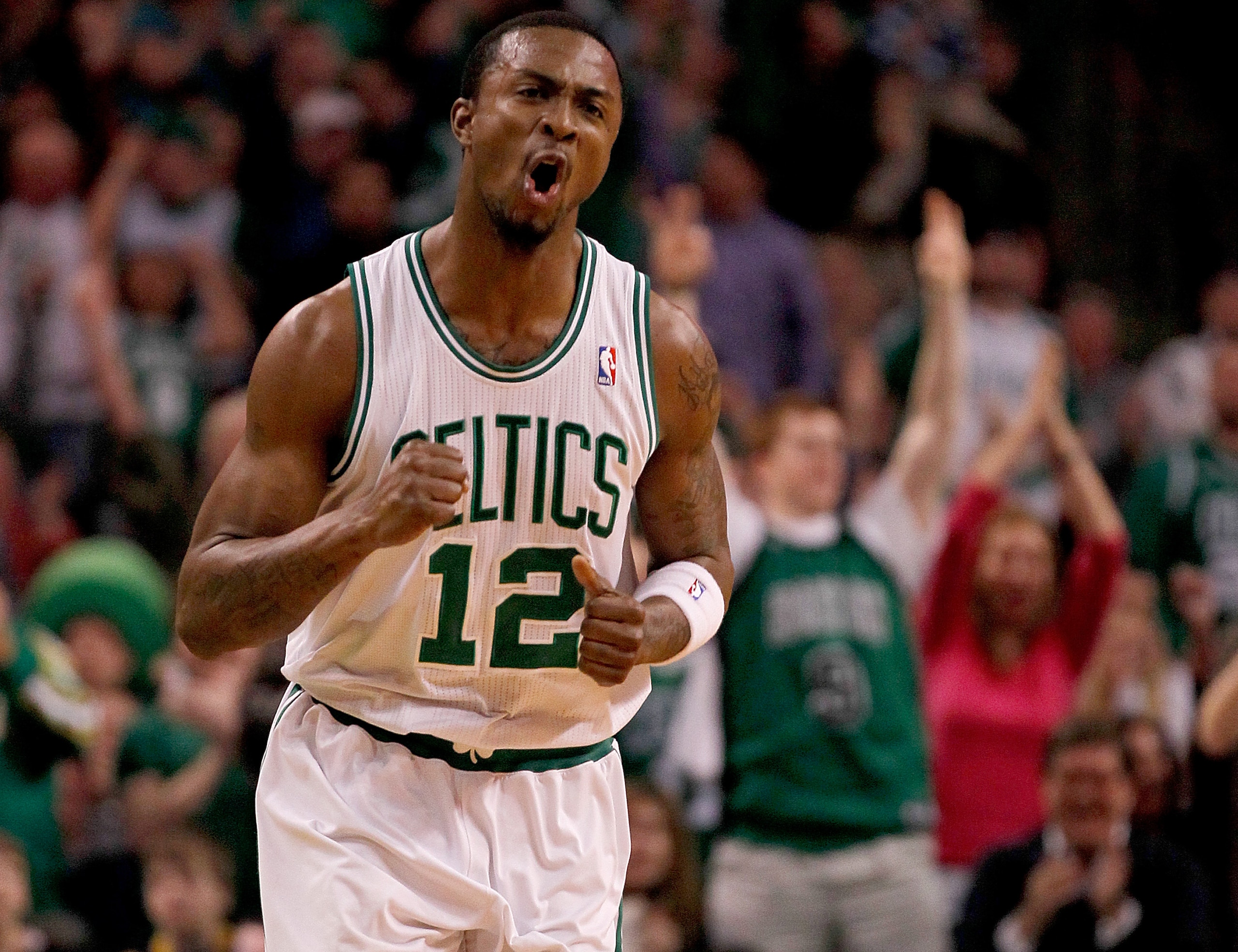 BOSTON - FEBRUARY 13:  Von Wafer #12 of the Boston Celtics reacts after scoring against the Miami Heat at TD Garden on February 13, 2011 in Boston, Massachusetts. The Celtics won 85-82. NOTE TO USER: User expressly acknowledges and agrees that, by downloa