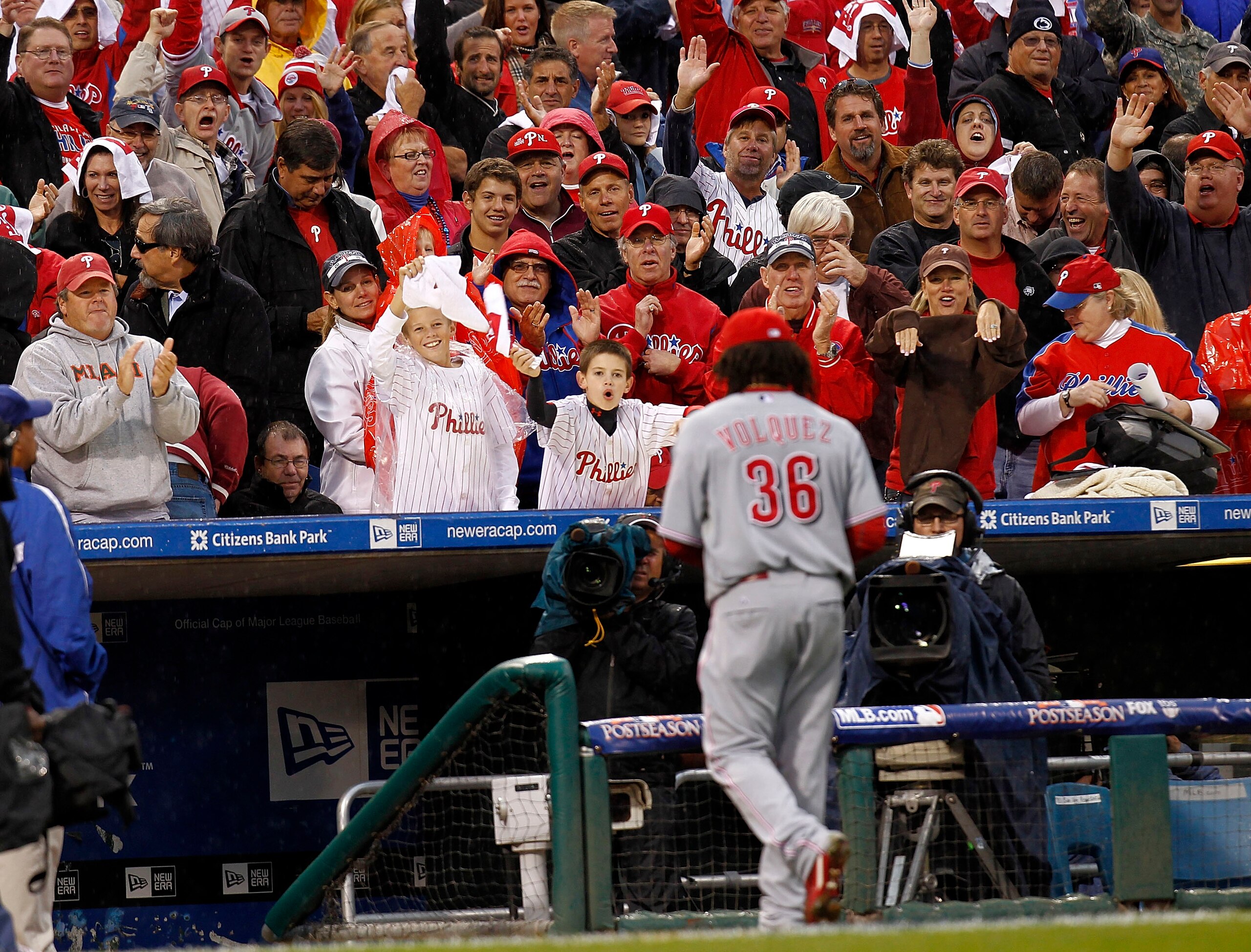 PHILADELPHIA - OCTOBER 06:  Edinson Volquez #36 of the Cincinnati Reds leaves Game 1 of the NLDS against the Philadelphia Phillies at Citizens Bank Park on October 6, 2010 in Philadelphia, Pennsylvania.  (Photo by Jeff Zelevansky/Getty Images)