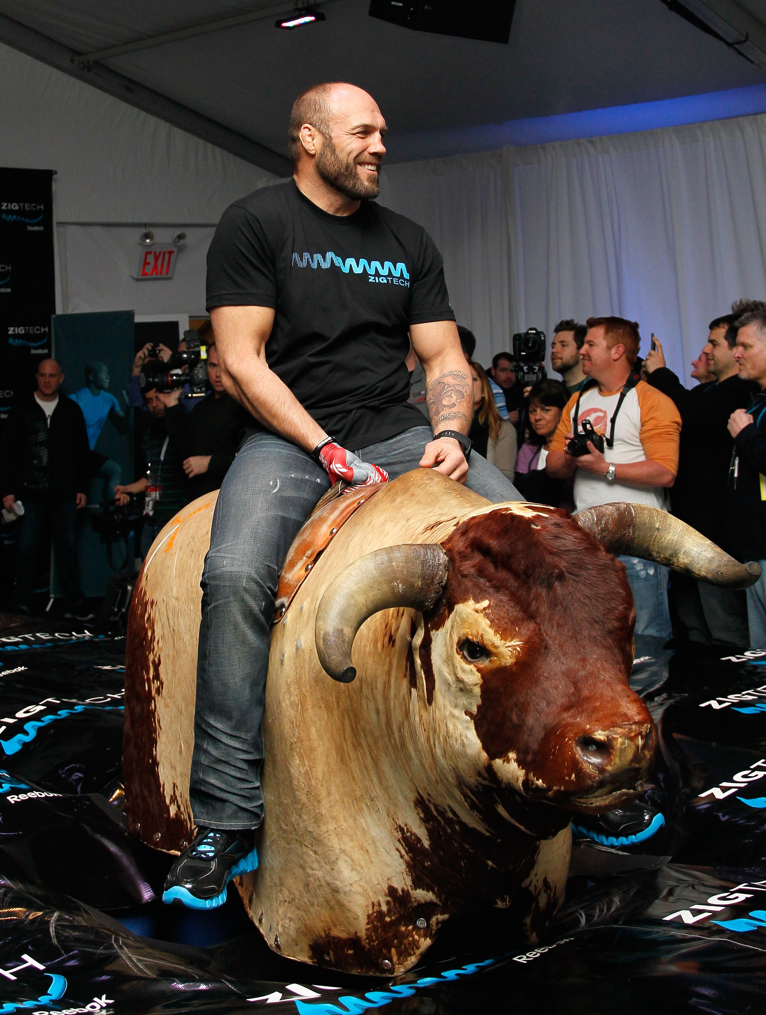 DALLAS, TX - FEBRUARY 04:  MMA champion Randy Couture attends the 'ZigTech Cowboy Up Challenge' hosted by Reebok as MMA champion Randy Couture rides a mechanical bull on February 4, 2011 in Dallas, Texas.  (Photo by Kevin C. Cox/Getty Images)