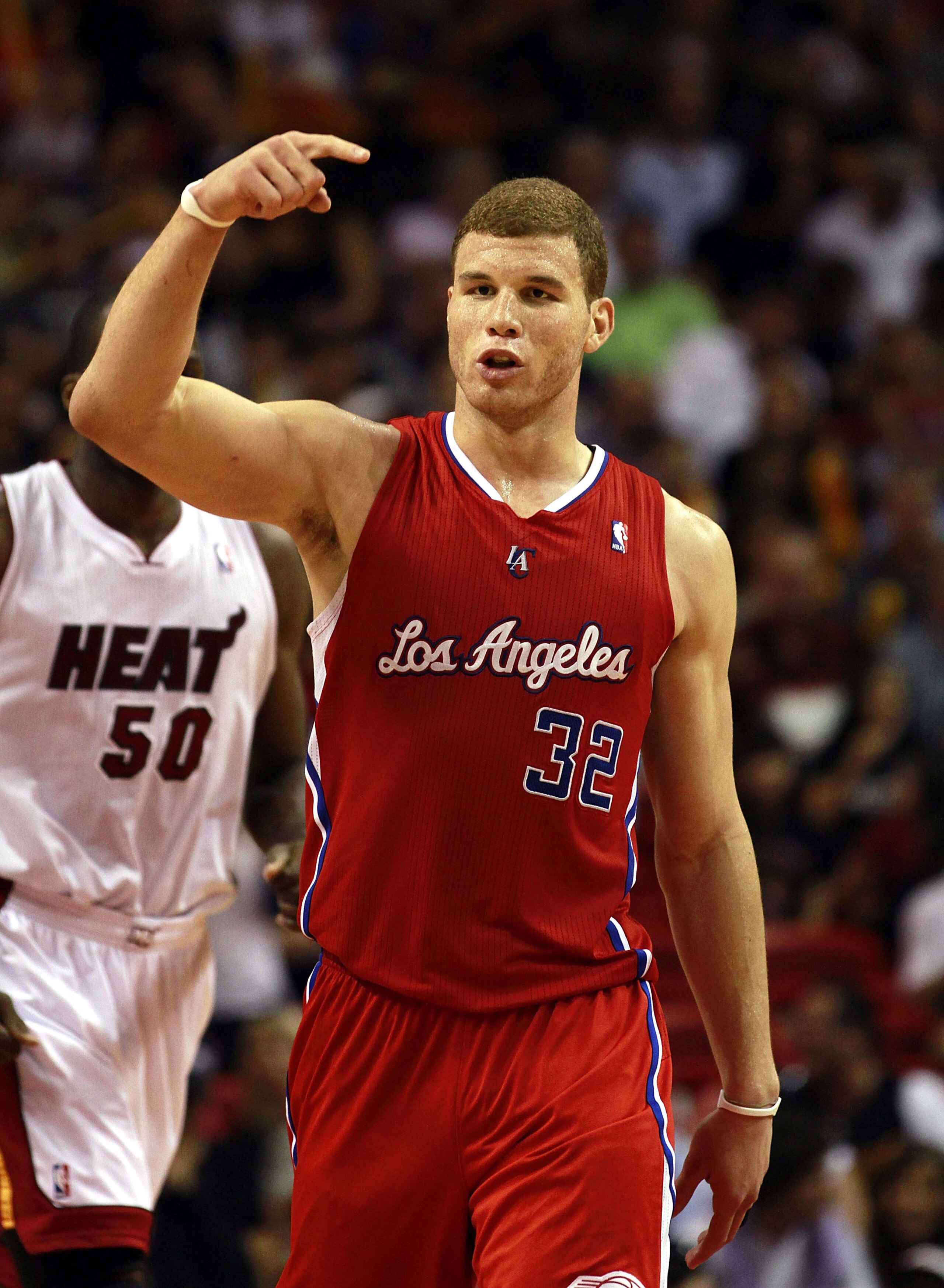 MIAMI, FL - FEBRUARY 06:  Forward Blake Griffin of the Los Angeles Clippers reacts against the Miami Heat at American Airlines Arena on February 6, 2011 in Miami, Florida. The Heat defeated the Clippers 97-79. NOTE TO USER: User expressly acknowledges and