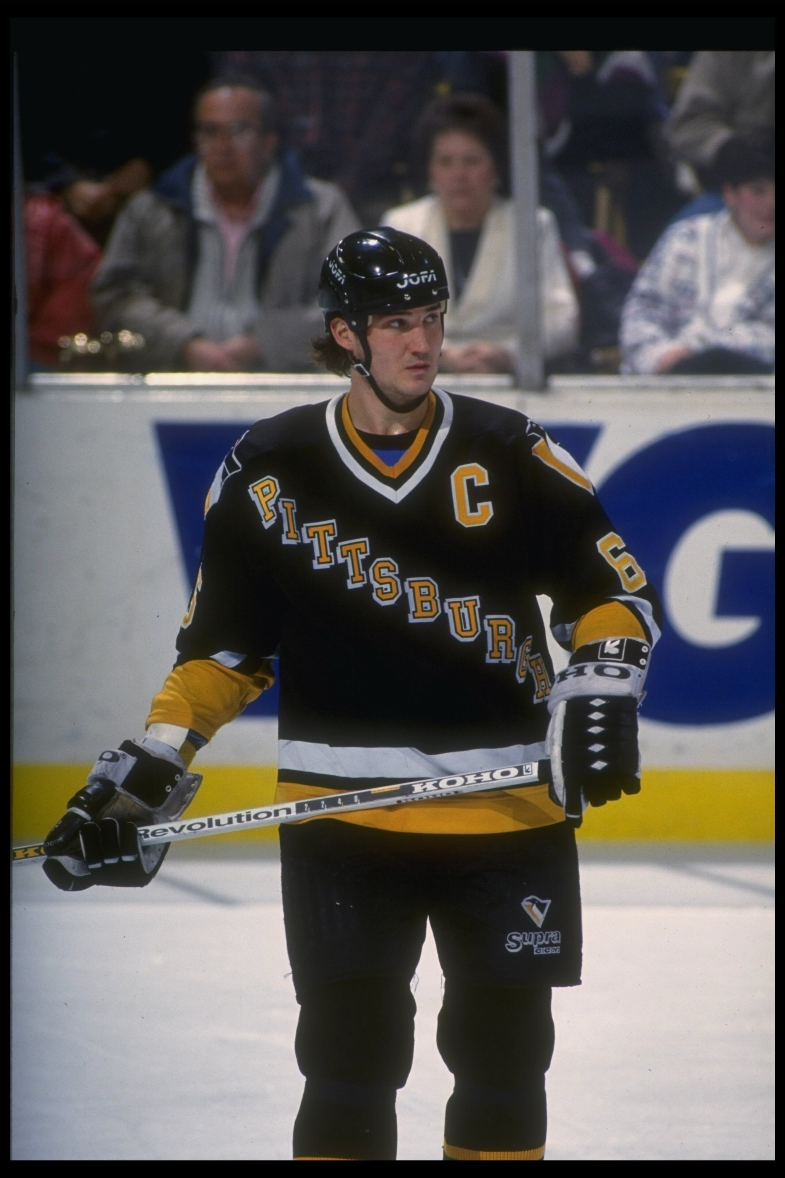 27 Dec 1992: Center Mario Lemieux of the Pittsburgh Penguins looks on during a game against the Buffalo Sabres at Memorial Auditorium in Buffalo, New York.
