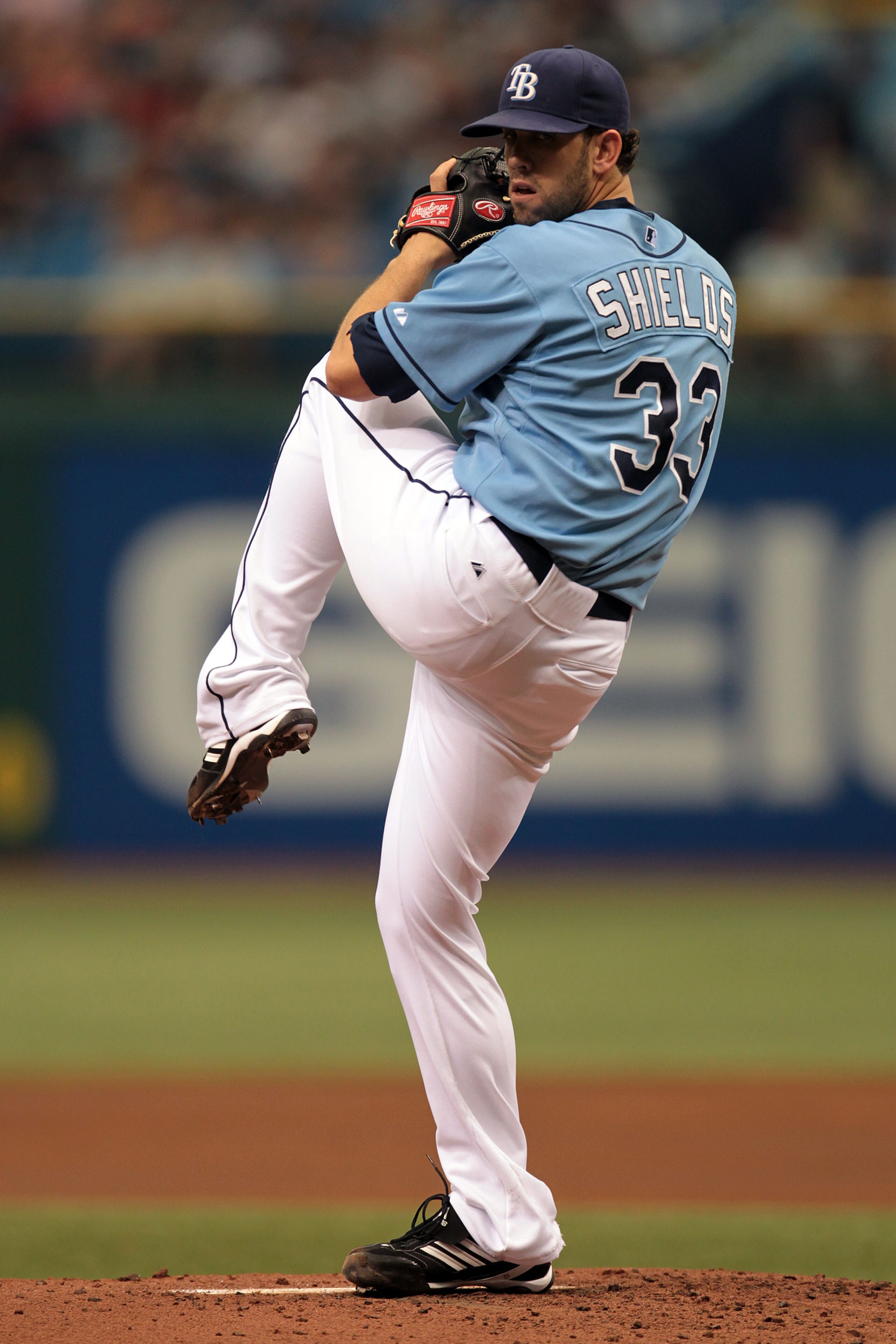 ST PETERSBURG, FL - SEPTEMBER 26: Pitcher James Shields #33 of the Tampa Bay Rays winds up to deliver a pitch against the Seattle Mariners at Tropicana Field on September 26, 2010 in St. Petersburg, Florida. (Photo by Eliot J. Schechter/Getty Images)