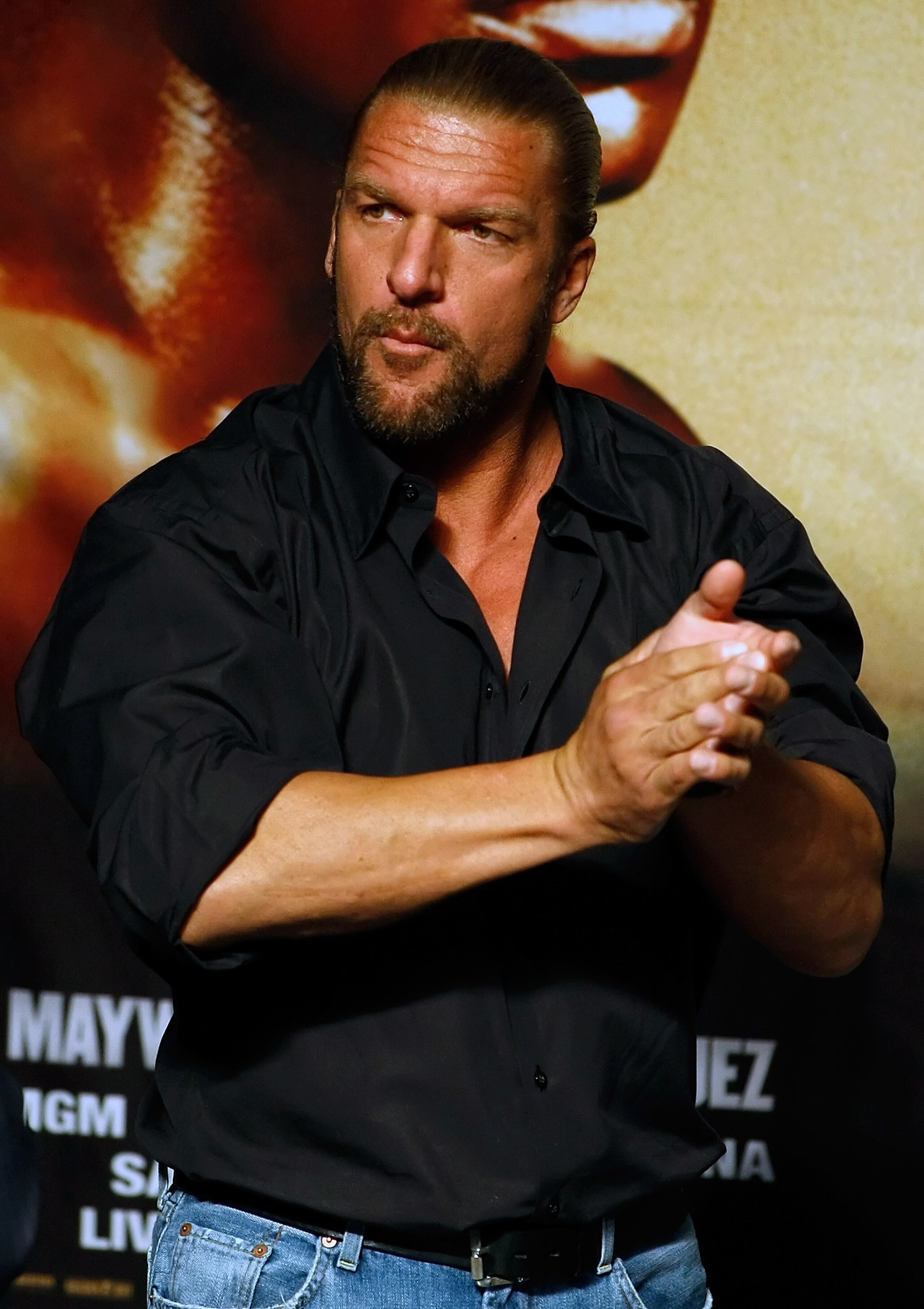 LAS VEGAS - SEPTEMBER 18:  WWE wrestler Triple H attends the official weigh-in for boxers Floyd Mayweather Jr. and Juan Manuel Marquez at the MGM Grand Garden Arena September 18, 2009 in Las Vegas, Nevada. The two will fight at the MGM on September 19.  (