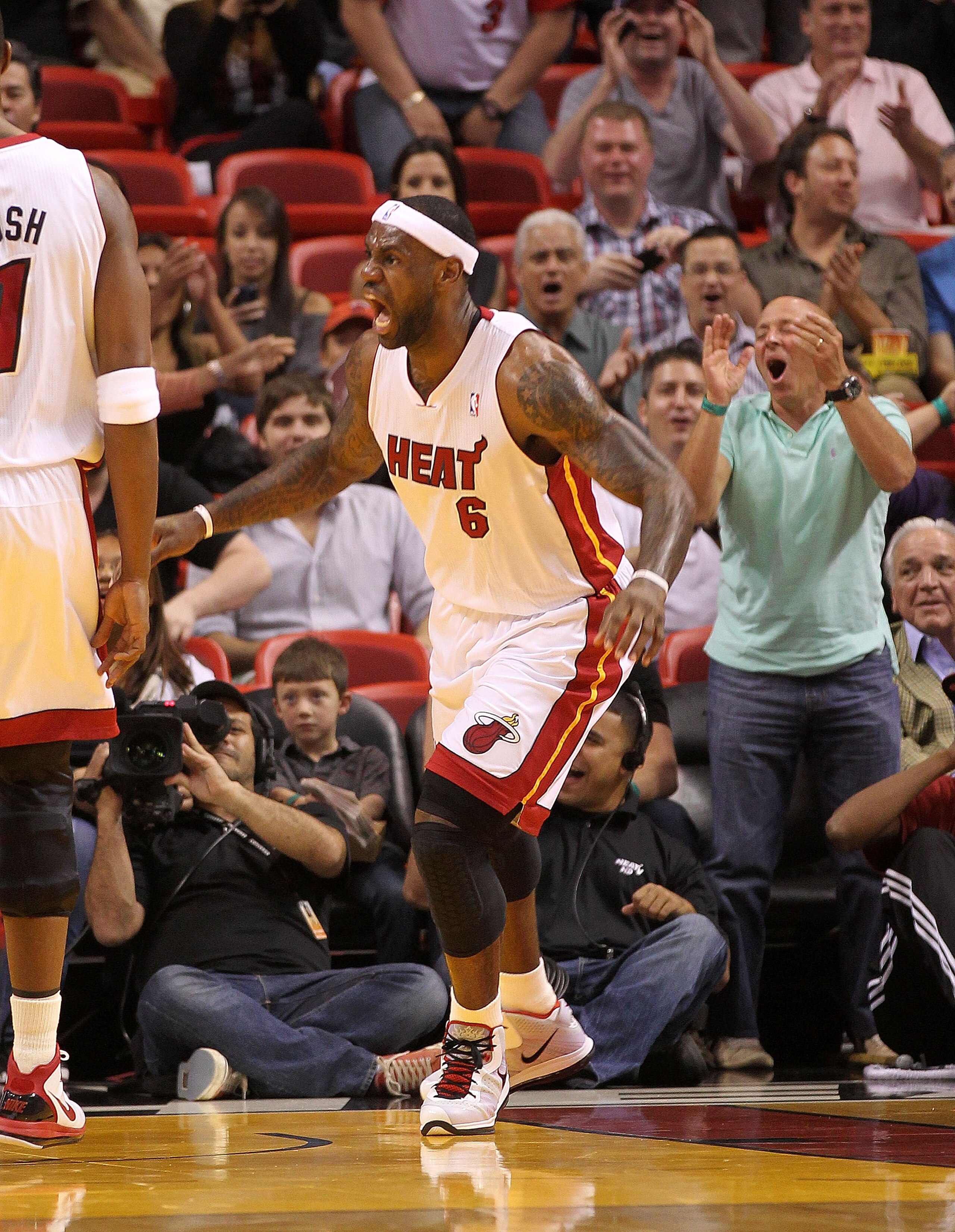 MIAMI, FL - FEBRUARY 08:  LeBron James #6 of the Miami Heat reacts after a dunk during a game against the Indiana Pacers at American Airlines Arena on February 8, 2011 in Miami, Florida. NOTE TO USER: User expressly acknowledges and agrees that, by downlo