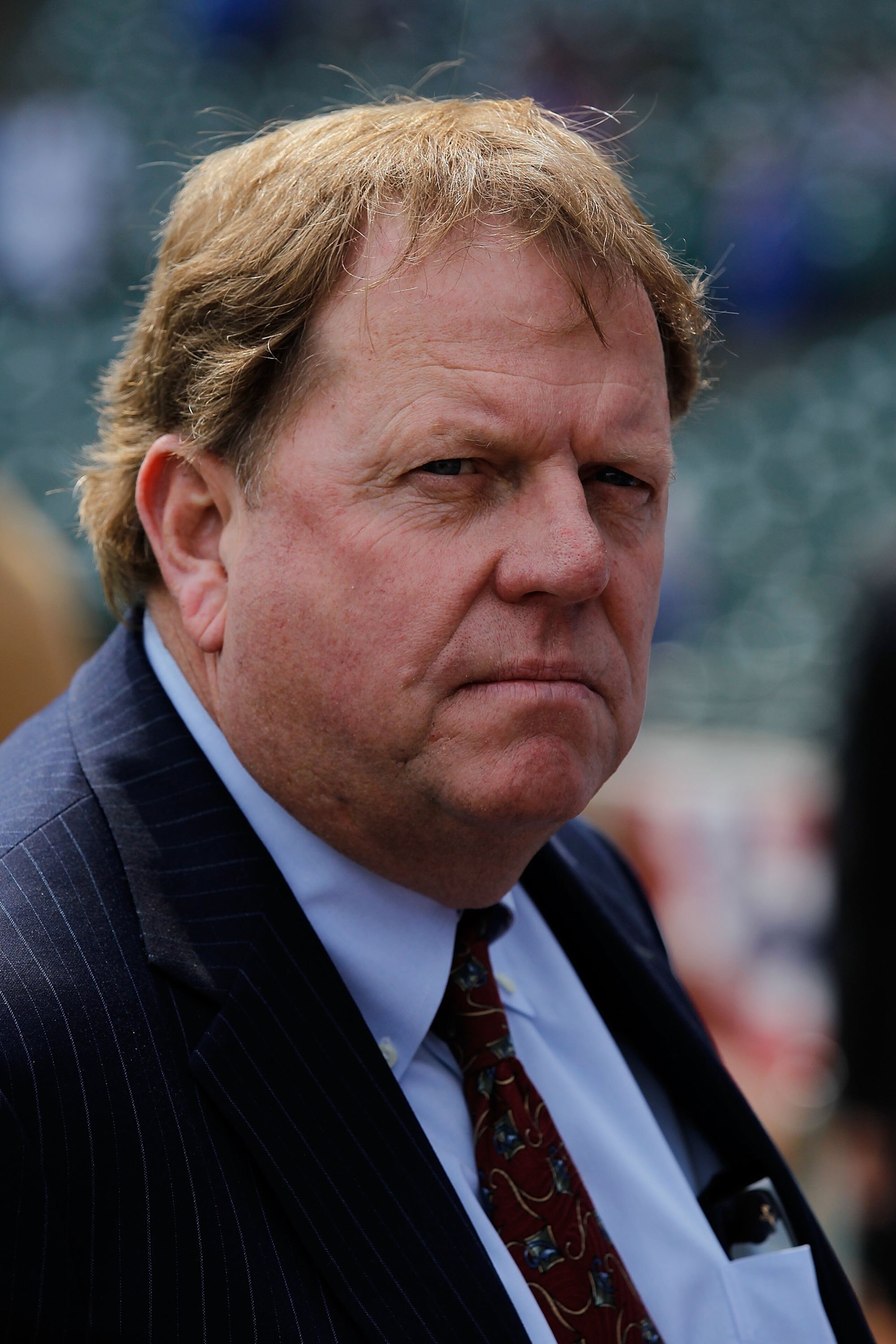 CHICAGO - APRIL 12: General manager Jim Hendry of the Chicago Cubs listens to a reporters' question before the Opening Day game against the Milwaukee Brewers at Wrigley Field on April 12, 2010 in Chicago, Illinois. (Photo by Jonathan Daniel/Getty Images)