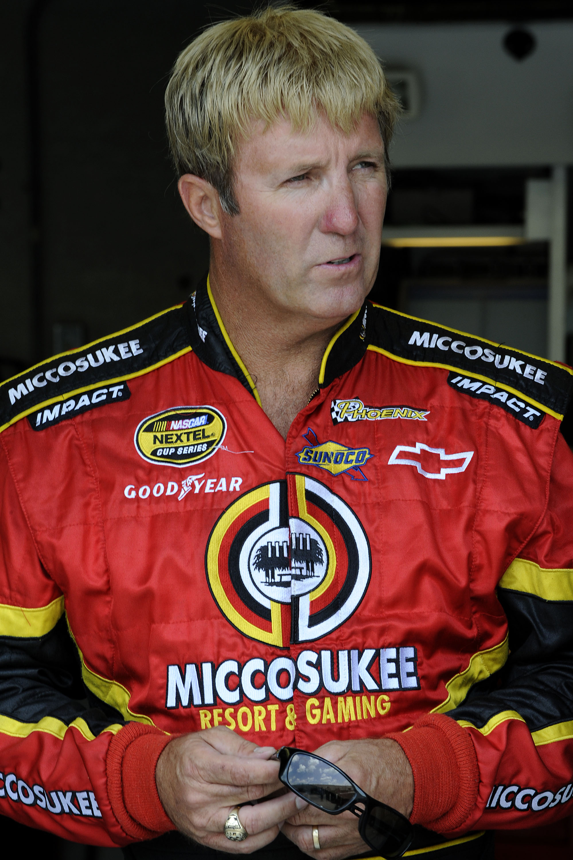 INDIANAPOLIS - JULY 24:  Sterling Marlin, driver of the #09 Miccosukee Indian Gaming & Resort Dodge, stands in the garge during practice for the NASCAR Sprint Cup Series Allstate 400 at the Brickyard at Indianapolis Motor Speedway on July 24, 2009 in Indi