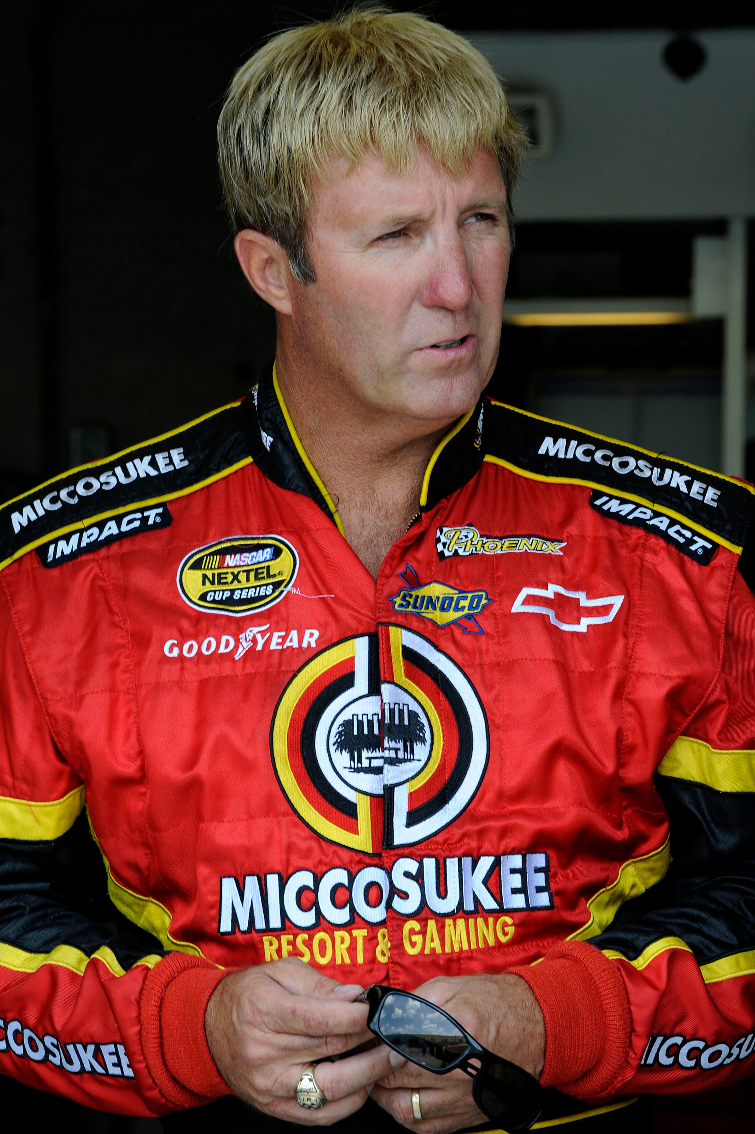 INDIANAPOLIS - JULY 24:  Sterling Marlin, driver of the #09 Miccosukee Indian Gaming & Resort Dodge, stands in the garge during practice for the NASCAR Sprint Cup Series Allstate 400 at the Brickyard at Indianapolis Motor Speedway on July 24, 2009 in Indi