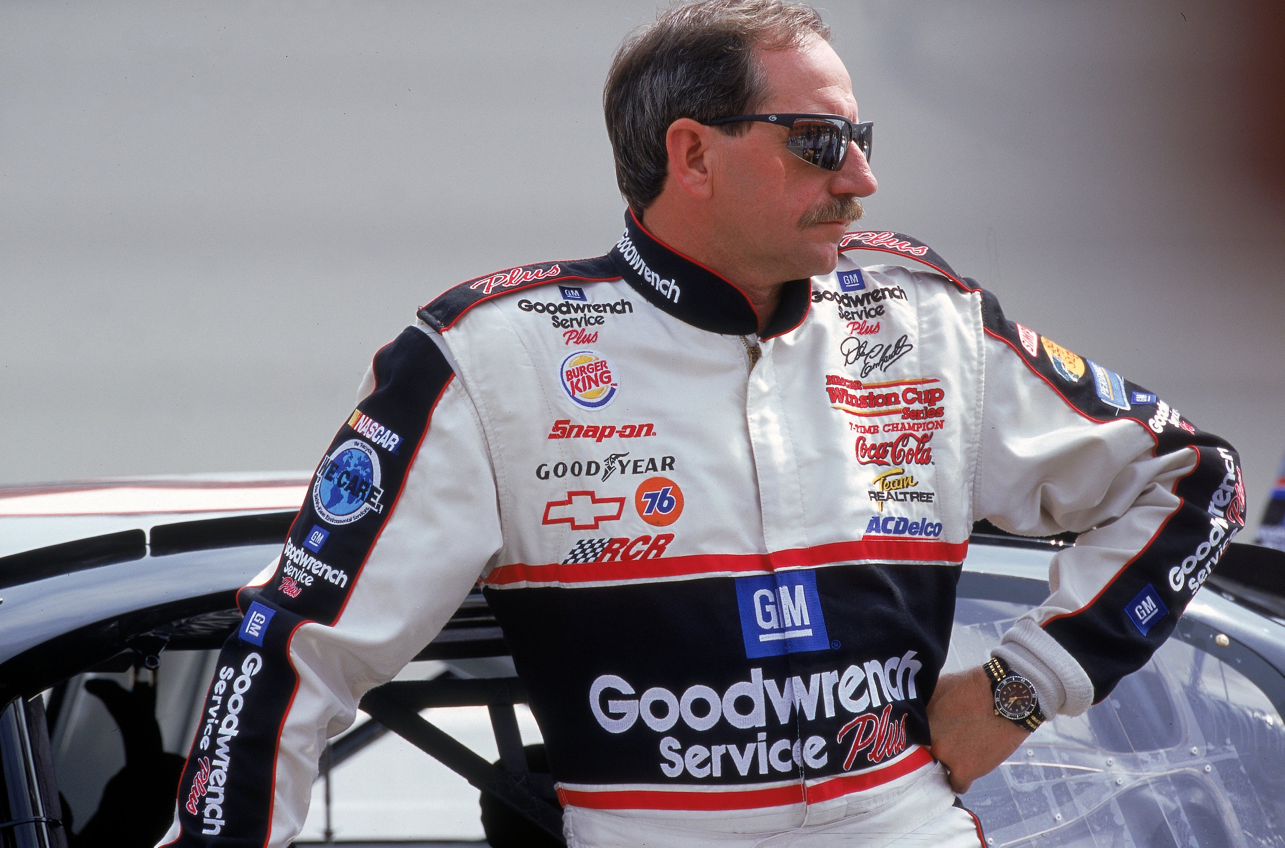 28 Apr 2000:  A close up of Dale Earnhardt Sr. as he looks on during the NAPA Auto Parts 500, Part of the NASCAR Winston Cup Series, at the California Speedway in Fontana, California. Mandatory Credit: Jon Ferrey  /Allsport