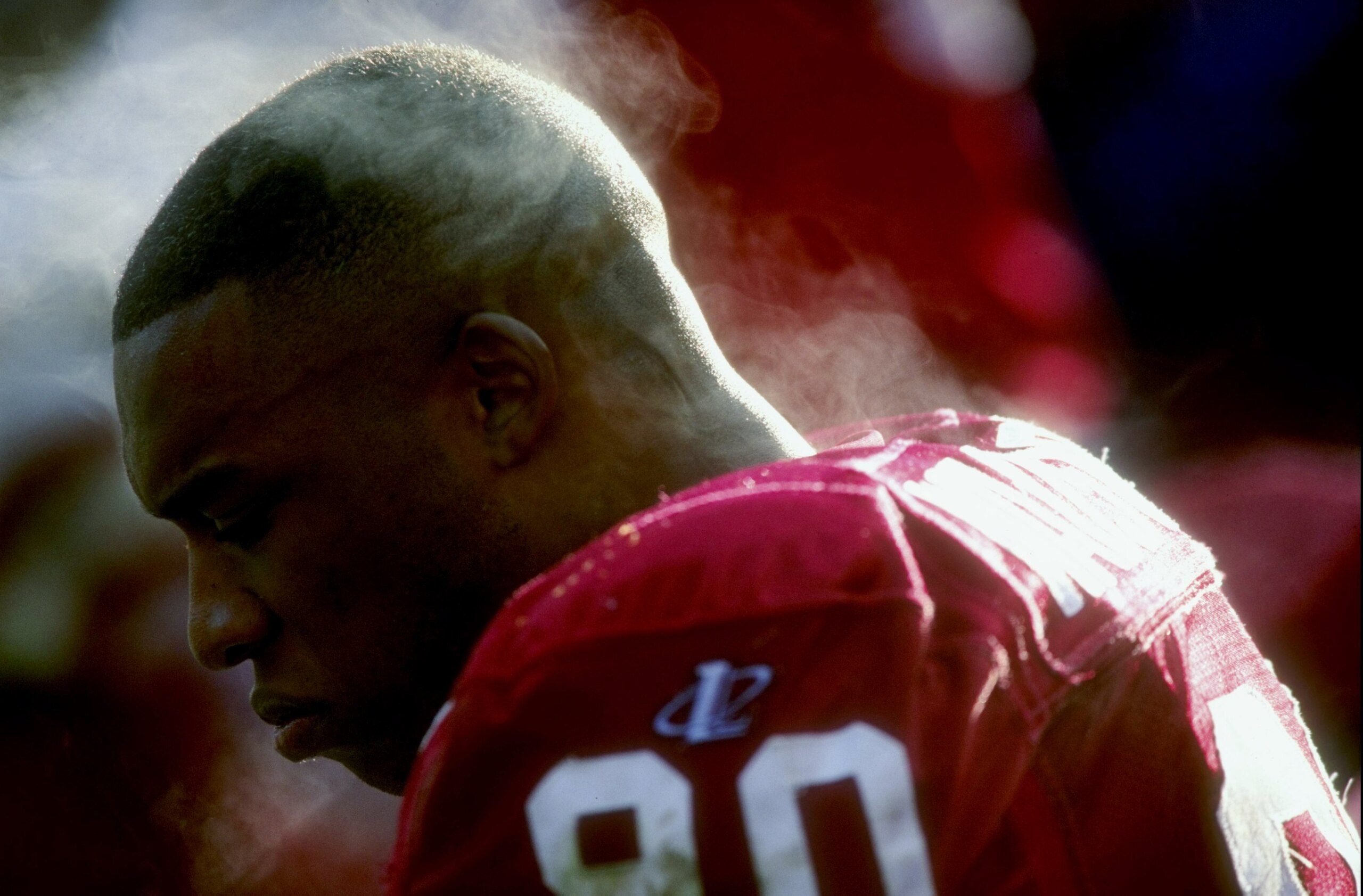 6 Dec 1998:  Andre Wadsworth #90 of the Arizona Cardinals sits on the bench as he steams during the game against the New York Giants at the Sun Devil Stadium in Phoenix, Arizona. The Giants defeated the Cardinals 23-19. Mandatory Credit: Harry How  /Allsp