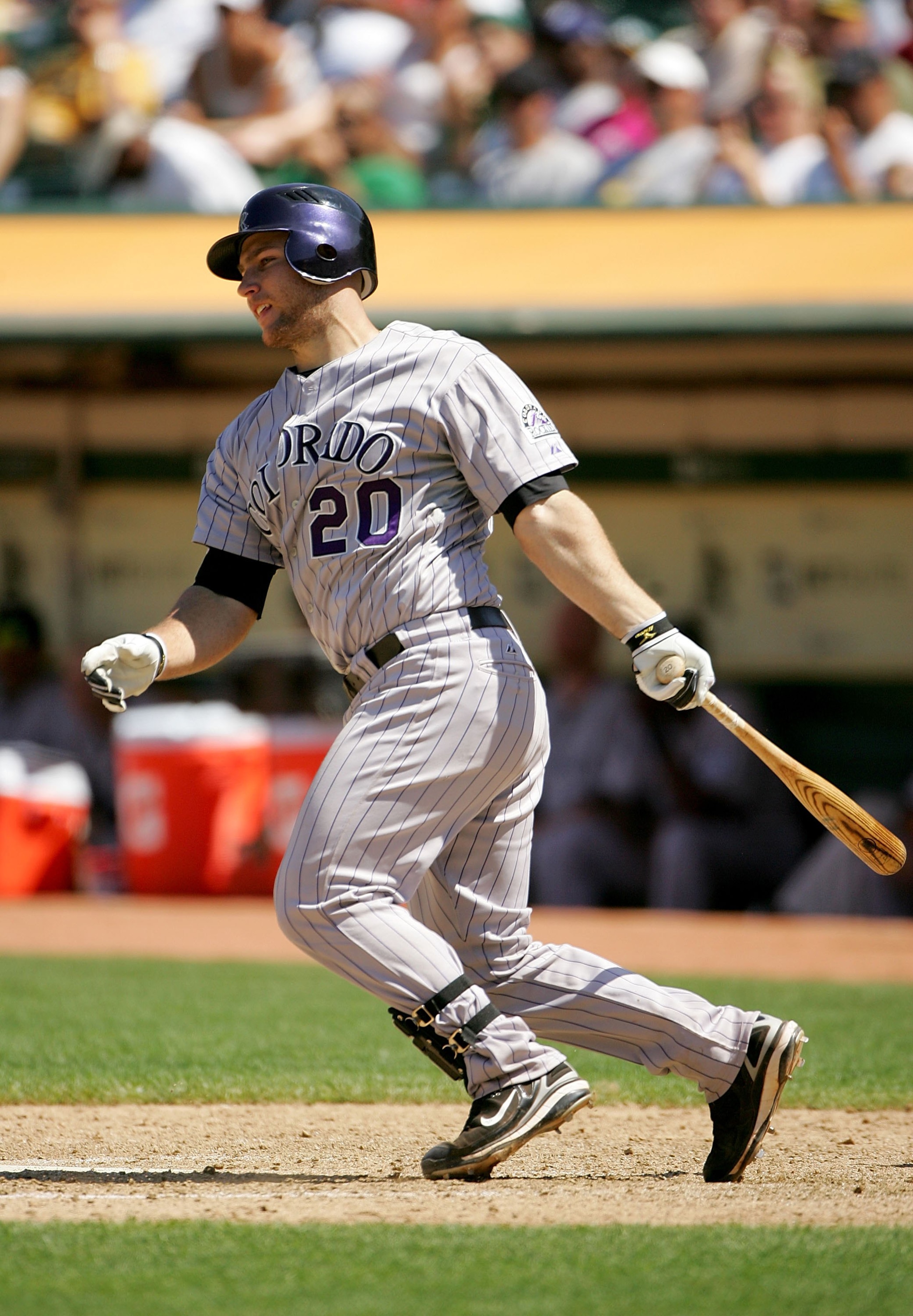 OAKLAND, CA - JUNE 28:  Chris Iannetta #20 of the Colorado Rockies bats against the Oakland Athletics at the Oakland Coliseum on June 28, 2009 in Oakland, California.  (Photo by Ezra Shaw/Getty Images)