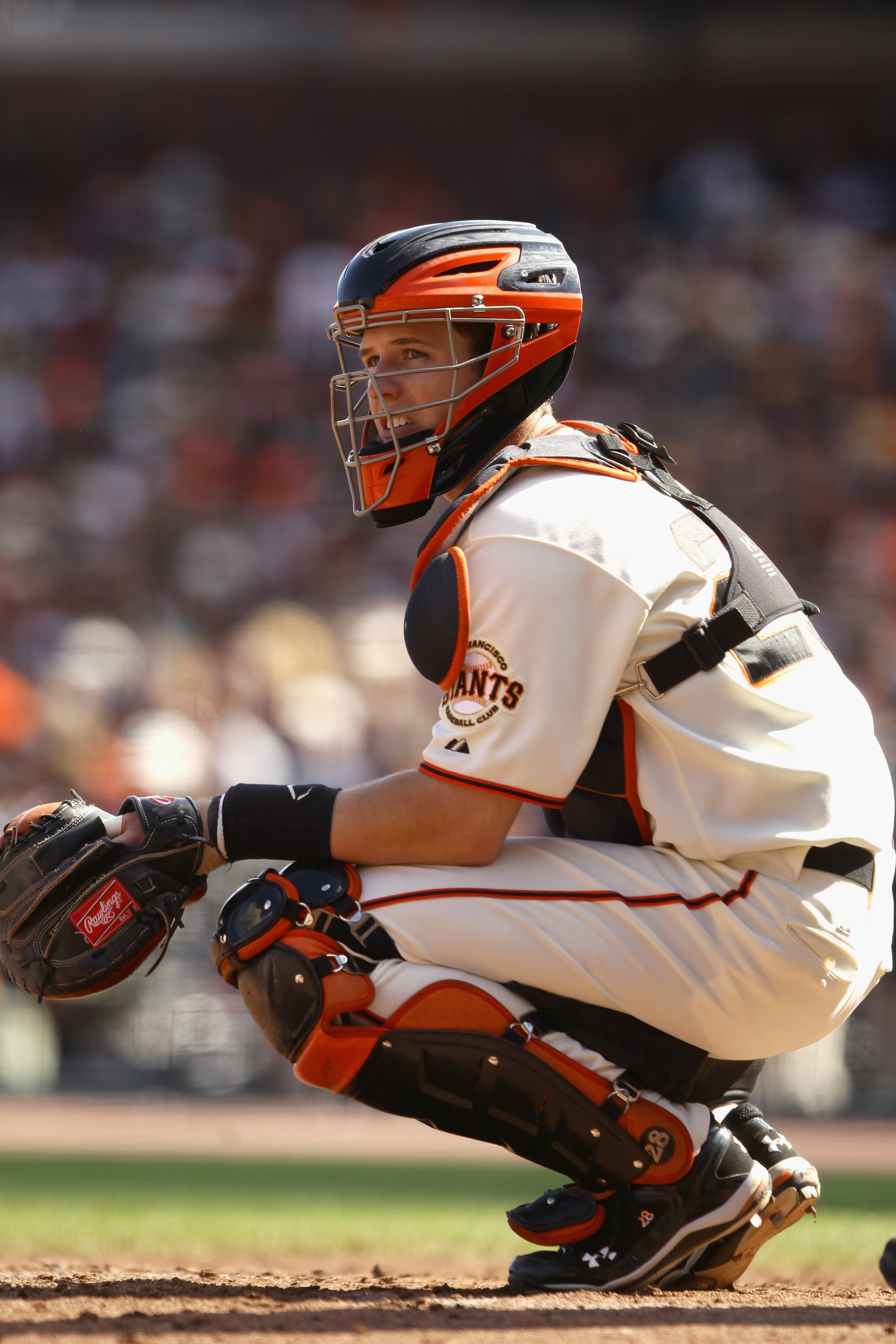 SAN FRANCISCO - OCTOBER 03:  Buster Posey #28 of the San Francisco Giants in action during their game against the San Diego Padres at AT&T Park on October 3, 2010 in San Francisco, California.  (Photo by Ezra Shaw/Getty Images)