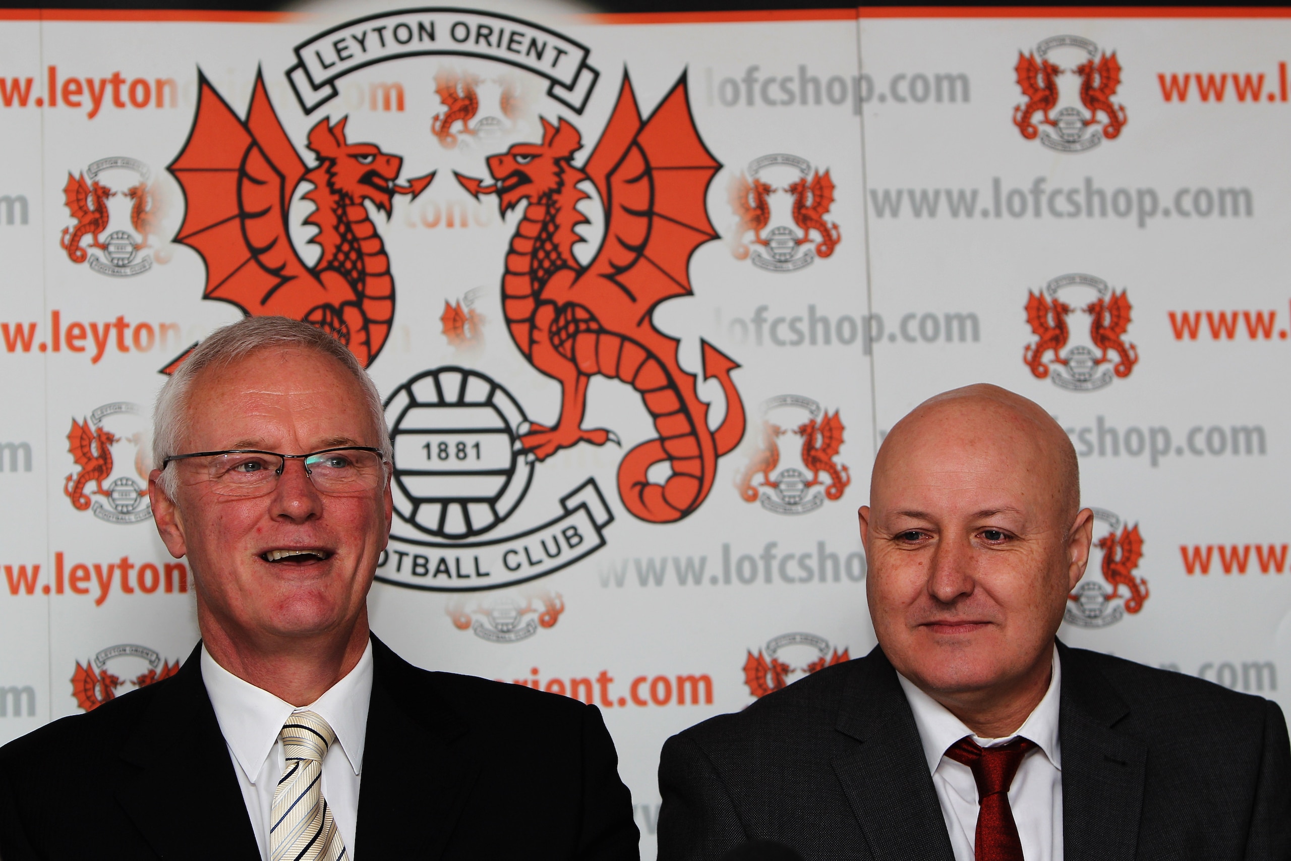 LONDON, ENGLAND - FEBRUARY 16:  Club Owner, Barry Hearn and Manager Russell Slade speaks at the Leyton Orient FA Cup Media Day at Matchroom Stadium on February 16, 2011 in London, England.  (Photo by Dean Mouhtaropoulos/Getty Images)