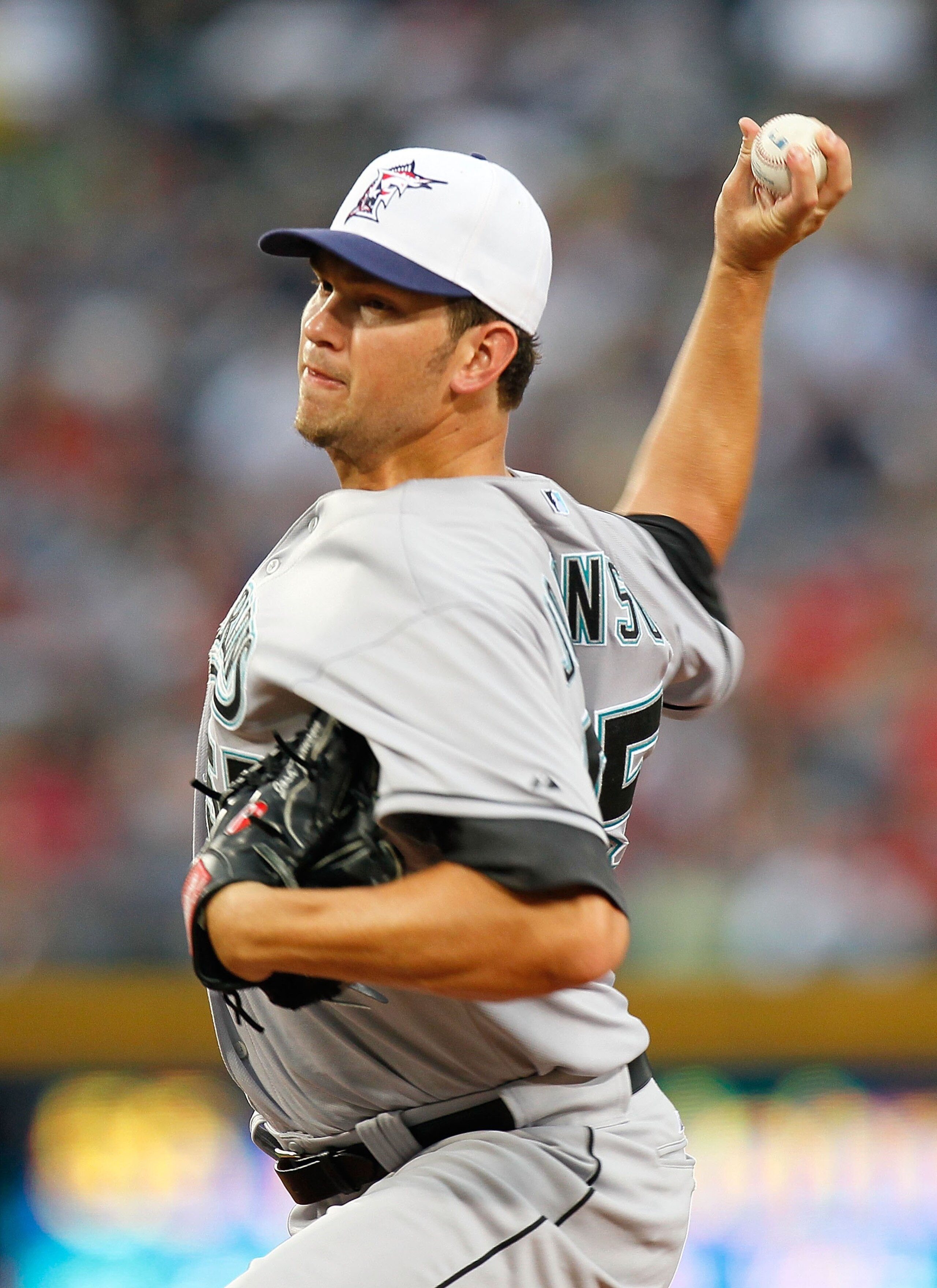 ATLANTA - JULY 02:  Pitcher Josh Johnson #55 of the Florida Marlins against the Atlanta Braves at Turner Field on July 2, 2010 in Atlanta, Georgia.  (Photo by Kevin C. Cox/Getty Images)