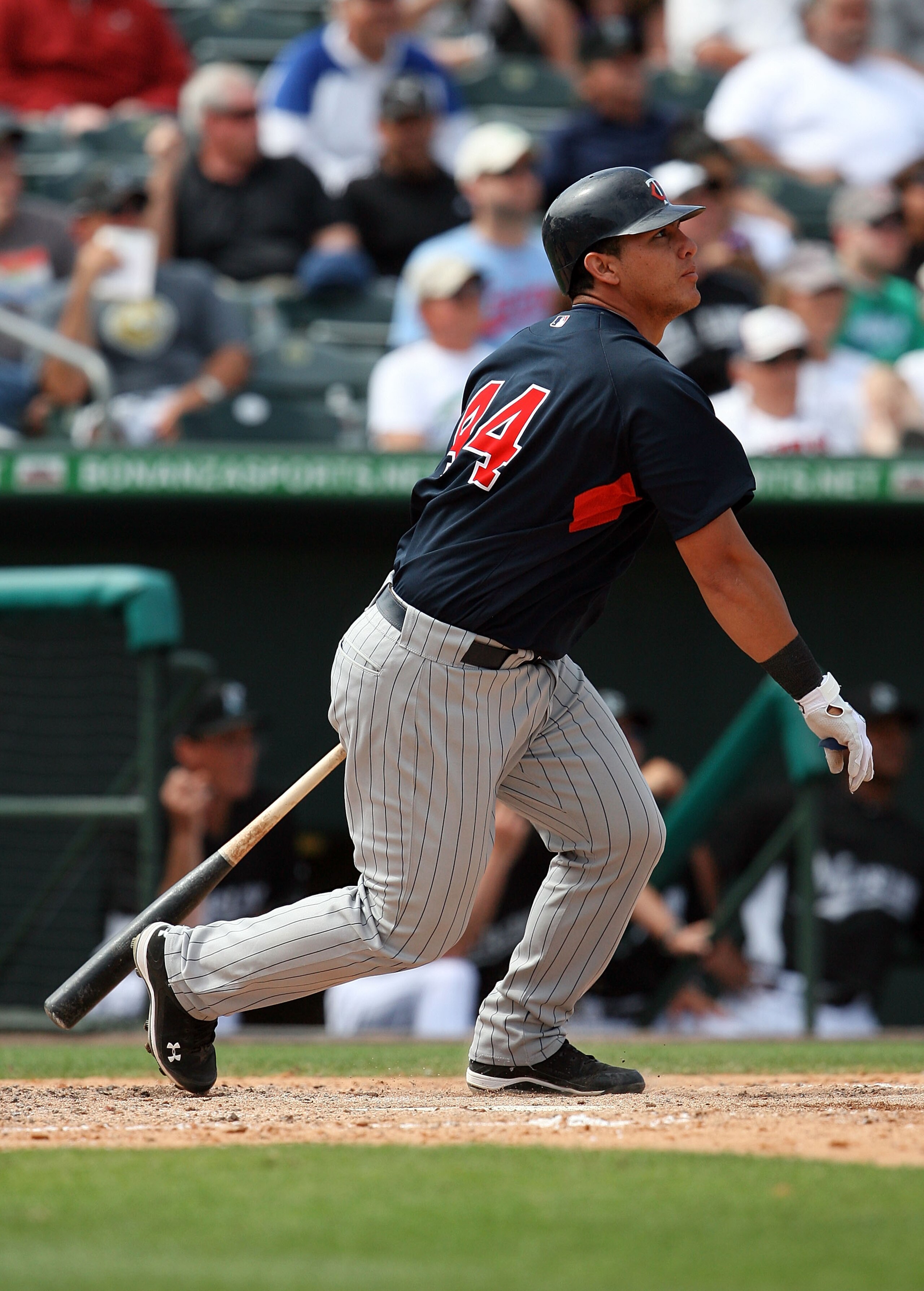 JUPITER, FL - MARCH 15: Catcher Wilson Ramos #44 of the Minnesota Twins hits a double against the Florida Marlins at Roger Dean Stadium on March 15, 2010 in Jupiter, Florida. The Marlins defeated the Twins 5-4. (Photo by Doug Benc/Getty Images) JUPITER, FL - MARCH 15: Catcher Wilson Ramos #44 of the Minnesota Twins hits a double against the Florida Marlins at Roger Dean Stadium on March 15, 2010 in Jupiter, Florida. The Marlins defeated the Twins 5-4. (Photo by Doug Benc/Getty Images)