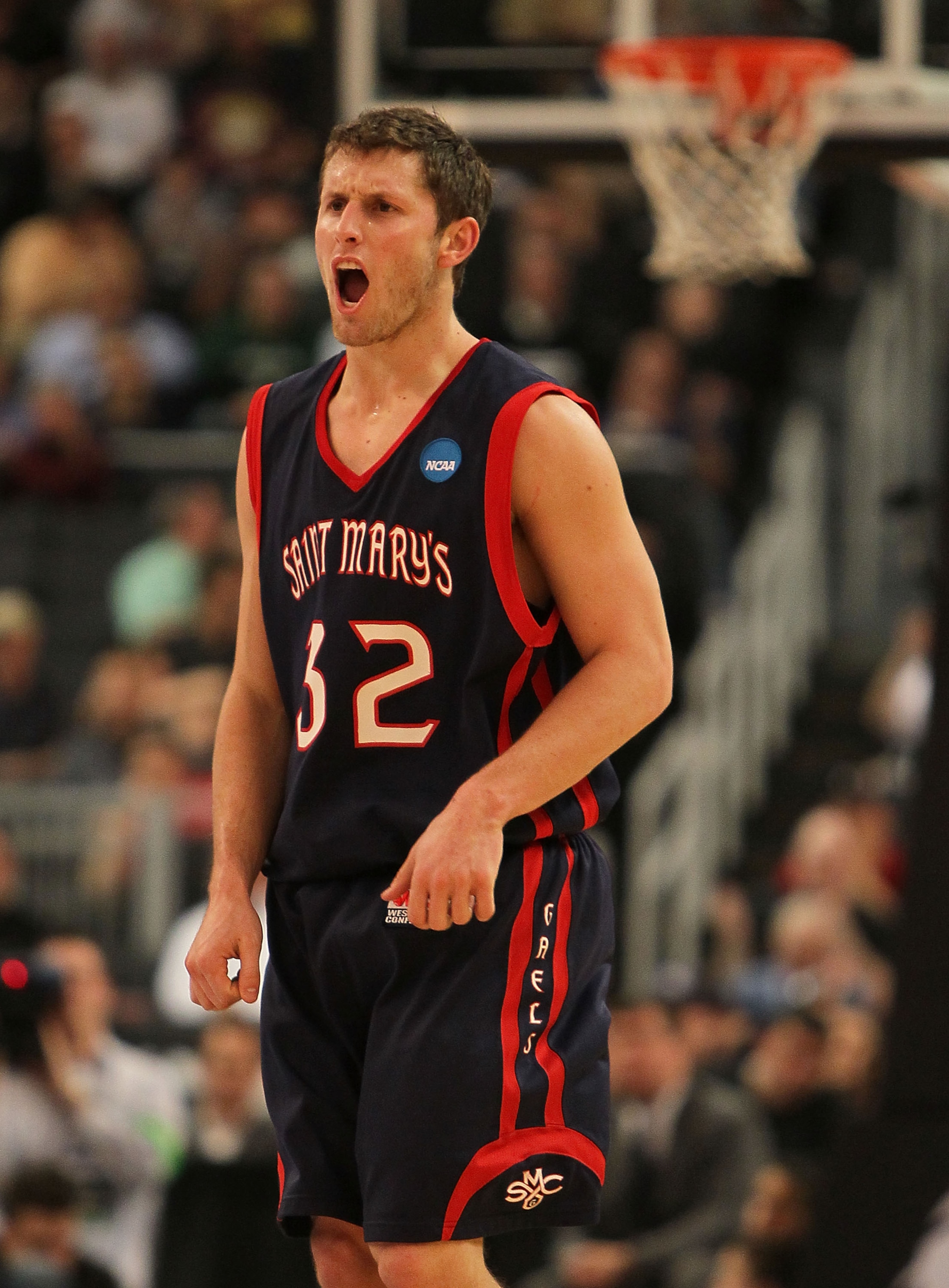 PROVIDENCE, RI - MARCH 18:  Mickey McConnell #32 of the Saint Mary's Gaels reacts in the final minutes of a game against the Richmond Spiders during the first round of the 2010 NCAA men's basketball tournament at Dunkin' Donuts Center on March 18, 2010 in