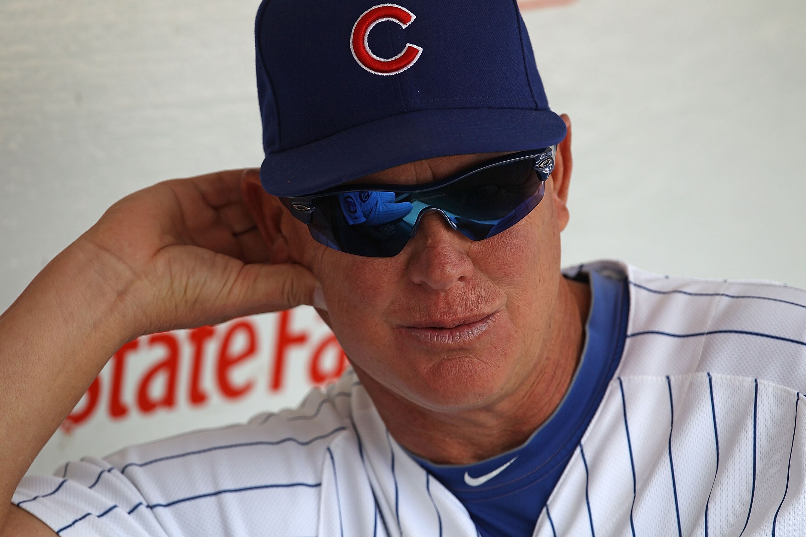 CHICAGO - SEPTEMBER 05: Interim manager Mike Quade #8 of the Chicago Cubs awaits the start of a game against the New York Mets at Wrigley Field on September 5, 2010 in Chicago, Illinois. The Mets defeated the Cubs 18-5. (Photo by Jonathan Daniel/Getty Ima