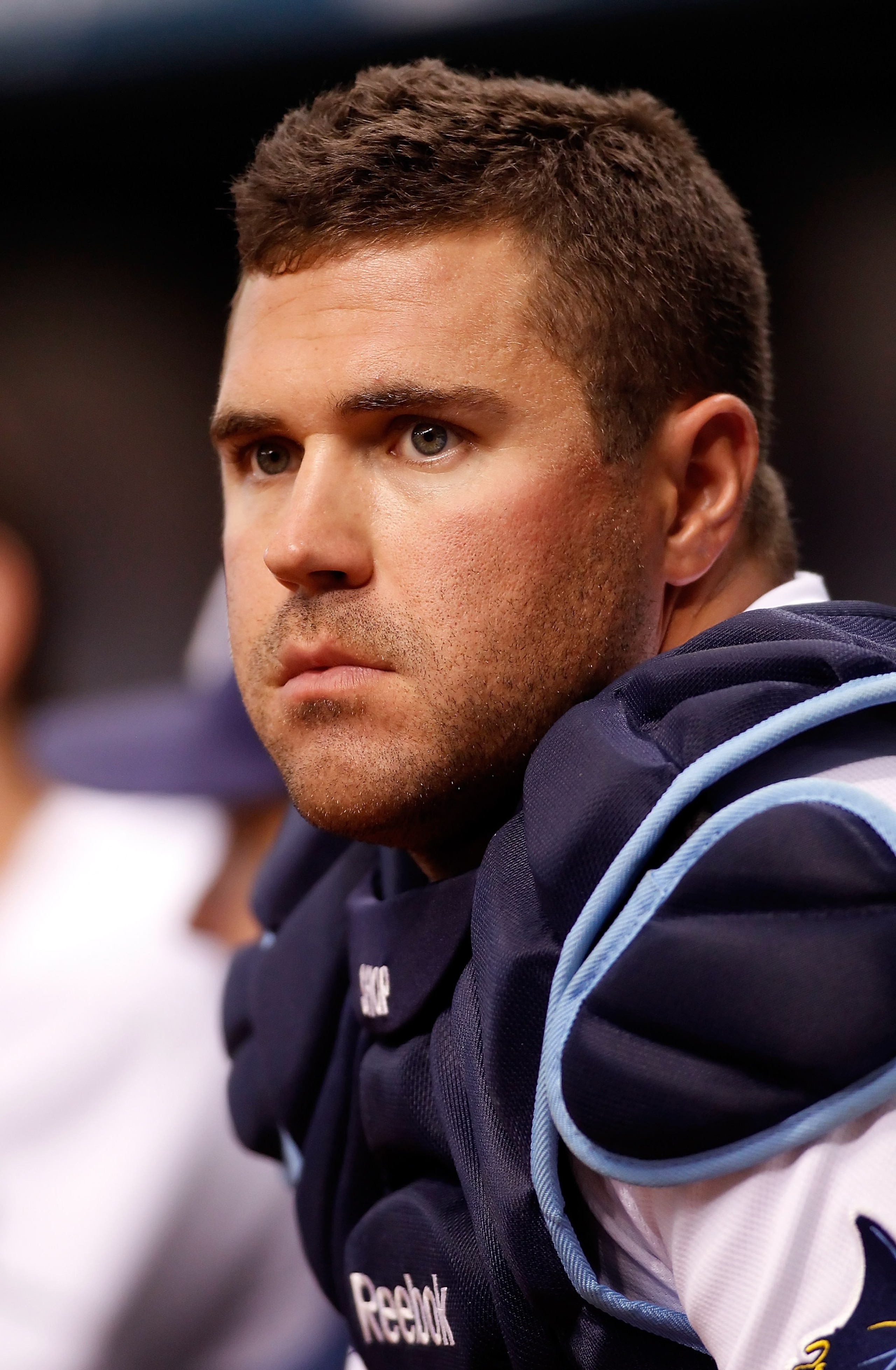 ST. PETERSBURG - JULY 31: Catcher Kelly Shoppach #10 of the Tampa Bay Rays watches his team from the dugout against the New York Yankees during the game at Tropicana Field on July 31, 2010 in St. Petersburg, Florida. (Photo by J. Meric/Getty Images) ST. PETERSBURG - JULY 31: Catcher Kelly Shoppach #10 of the Tampa Bay Rays watches his team from the dugout against the New York Yankees during the game at Tropicana Field on July 31, 2010 in St. Petersburg, Florida. (Photo by J. Meric/Getty Images)
