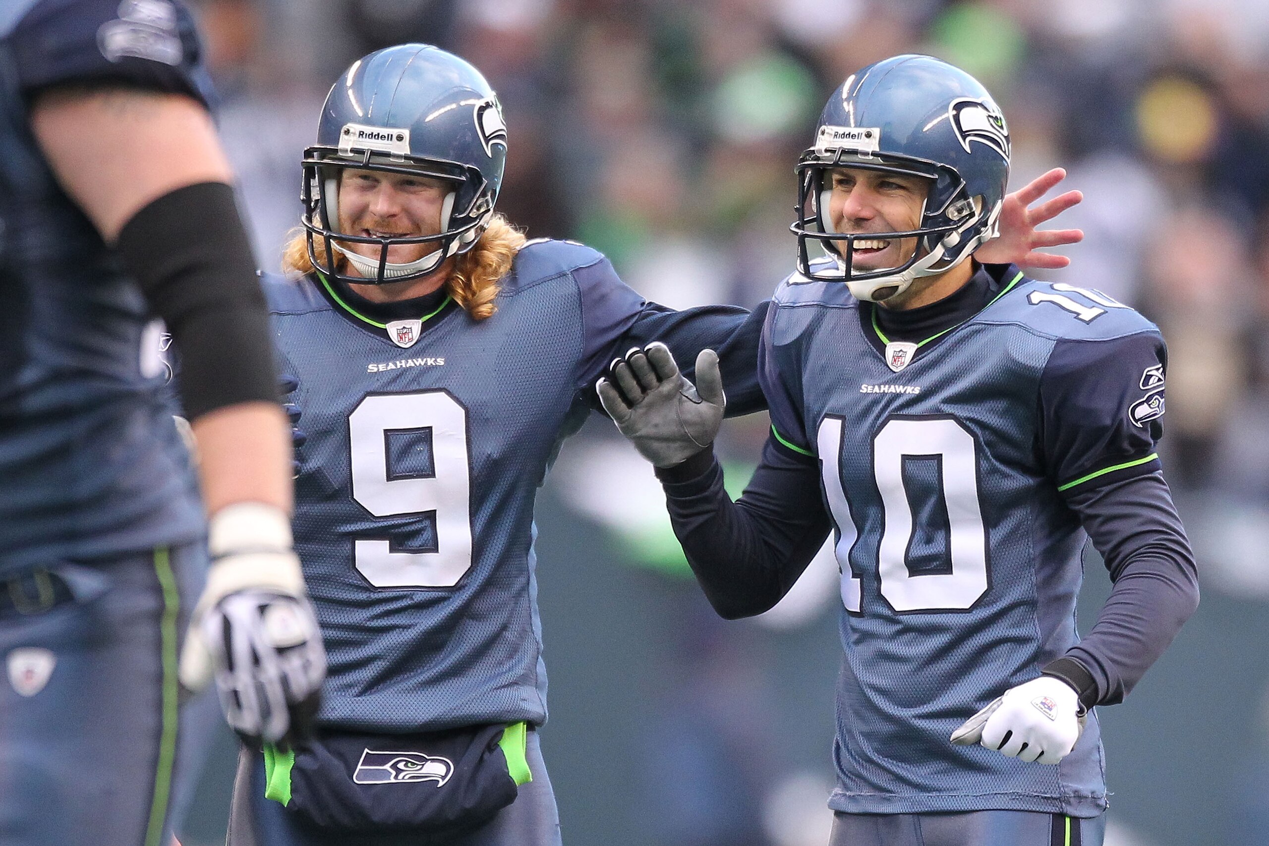 SEATTLE, WA - JANUARY 08:  Jon Ryan #9 and Olindo Mare #10 of the Seattle Seahawks react against the New Orleans Saints during the 2011 NFC wild-card playoff game at Qwest Field on January 8, 2011 in Seattle, Washington.  (Photo by Otto Greule Jr/Getty Im