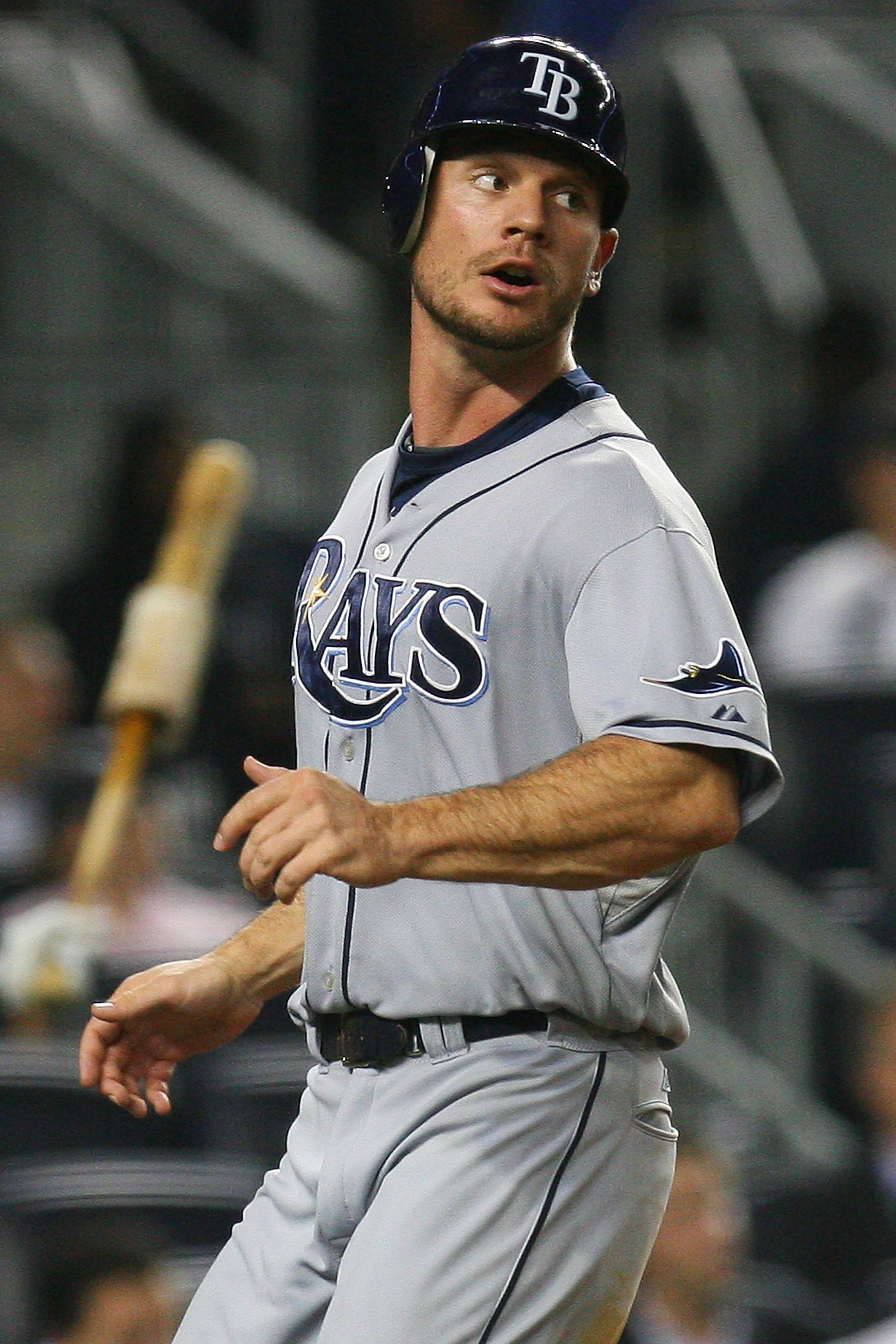 NEW YORK - SEPTEMBER 22: John Jaso #28 of the Tampa Bay Rays scores a run off of Carl Crawford's one run single in the fifth inning against the New York Yankees on September 22, 2010 at Yankee Stadium in the Bronx borough of New York City. (Photo by And NEW YORK - SEPTEMBER 22: John Jaso #28 of the Tampa Bay Rays scores a run off of Carl Crawford's one run single in the fifth inning against the New York Yankees on September 22, 2010 at Yankee Stadium in the Bronx borough of New York City. (Photo by And