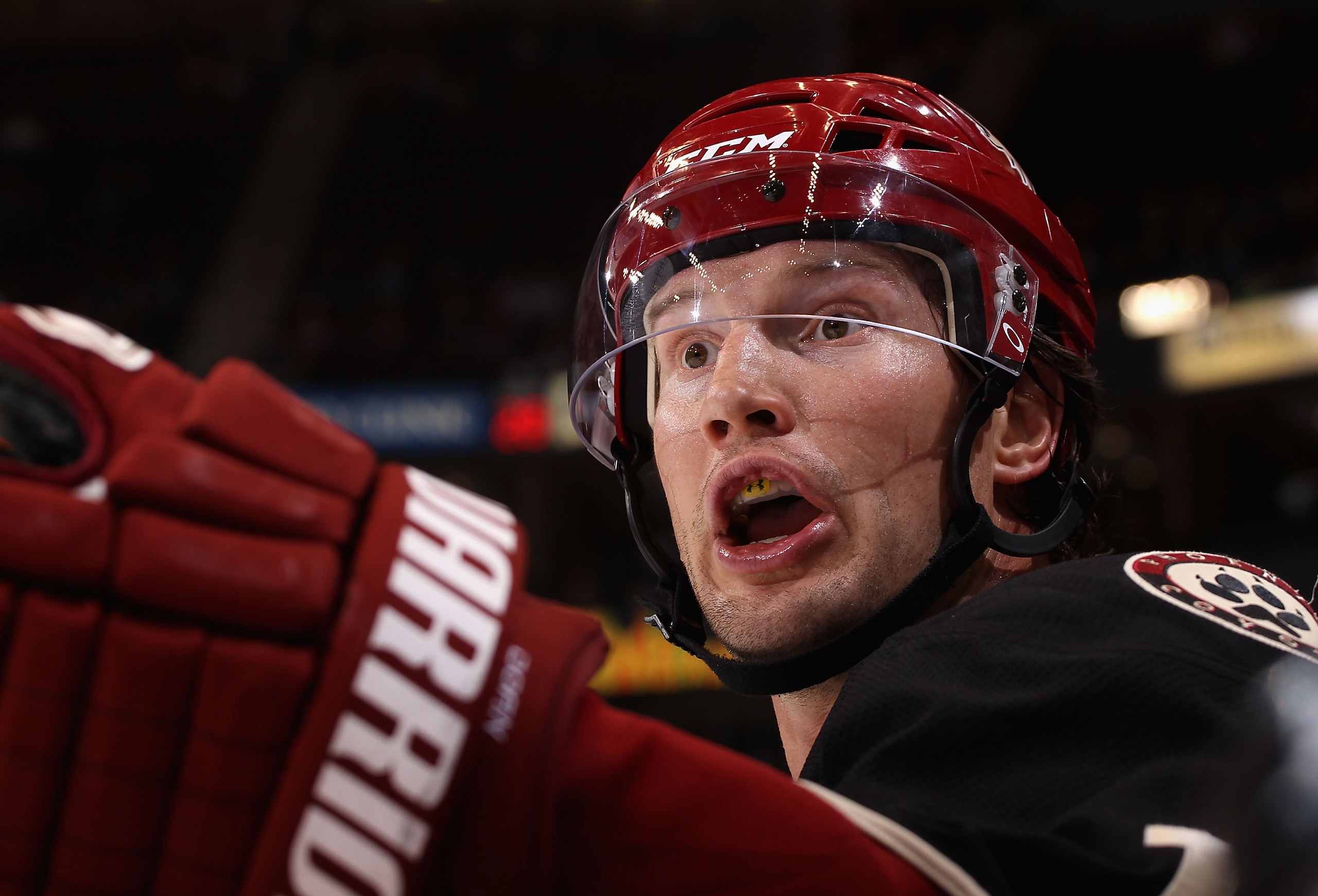 GLENDALE, AZ - JANUARY 18: Shane Doan #19 of the Phoenix Coyotes yells to the referee during the NHL game against  the Nashville Predators at Jobing.com Arena on January 18, 2011 in Glendale, Arizona.  The Predators defeated the Coyotes 5-2.  (Photo by Ch
