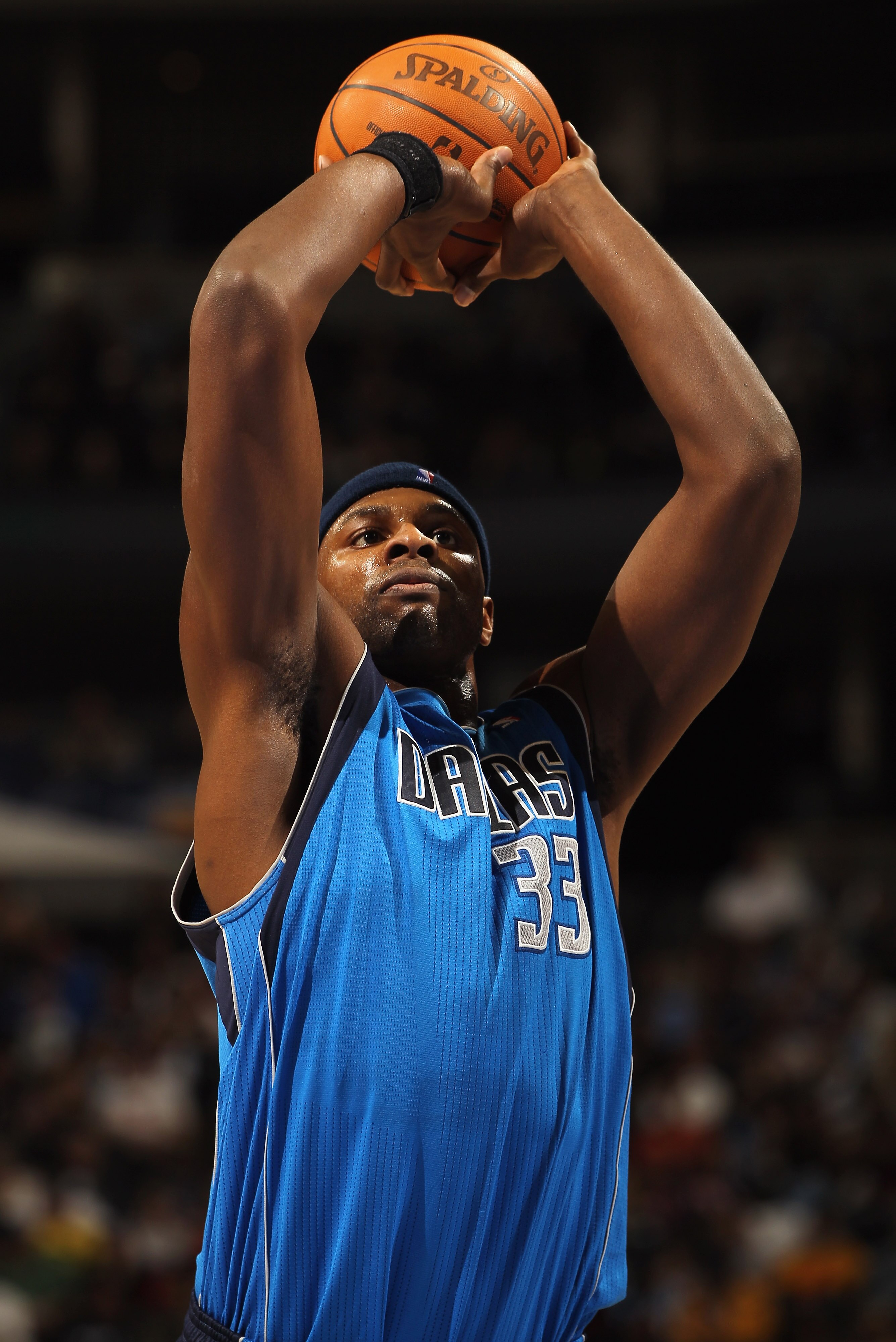 DENVER, CO - FEBRUARY 10:  Brendan Haywood #33 of the Dallas Mavericks takes a free throw against the Denver Nuggets during NBA action at the Pepsi Center on February 10, 2011 in Denver, Colorado. The Nuggets defeated the Mavericks 121-120. NOTE TO USER: